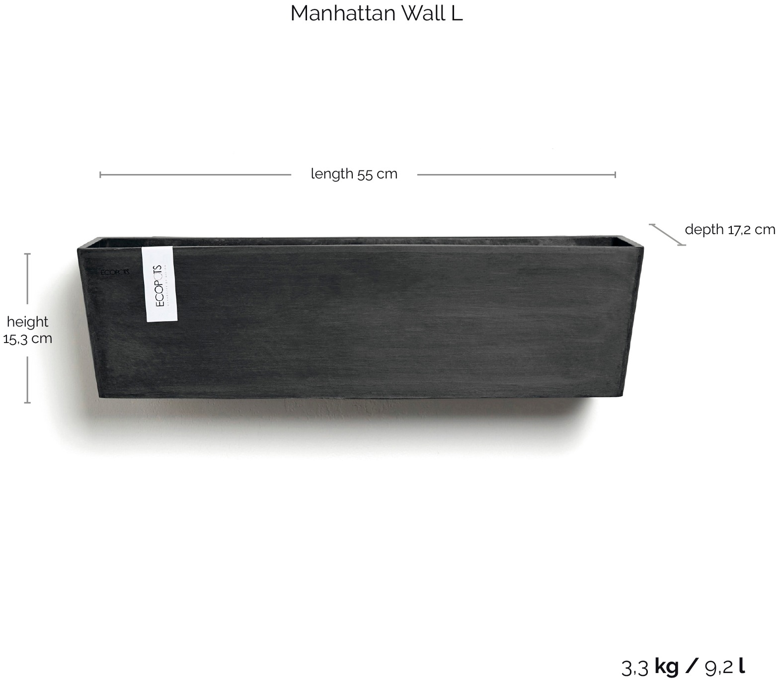 ECOPOTS Blumentopf »Manhattan Wall 55 Dunkelgrau«, für innen und außen: frostsicher, bruchsicher und lichtbeständig