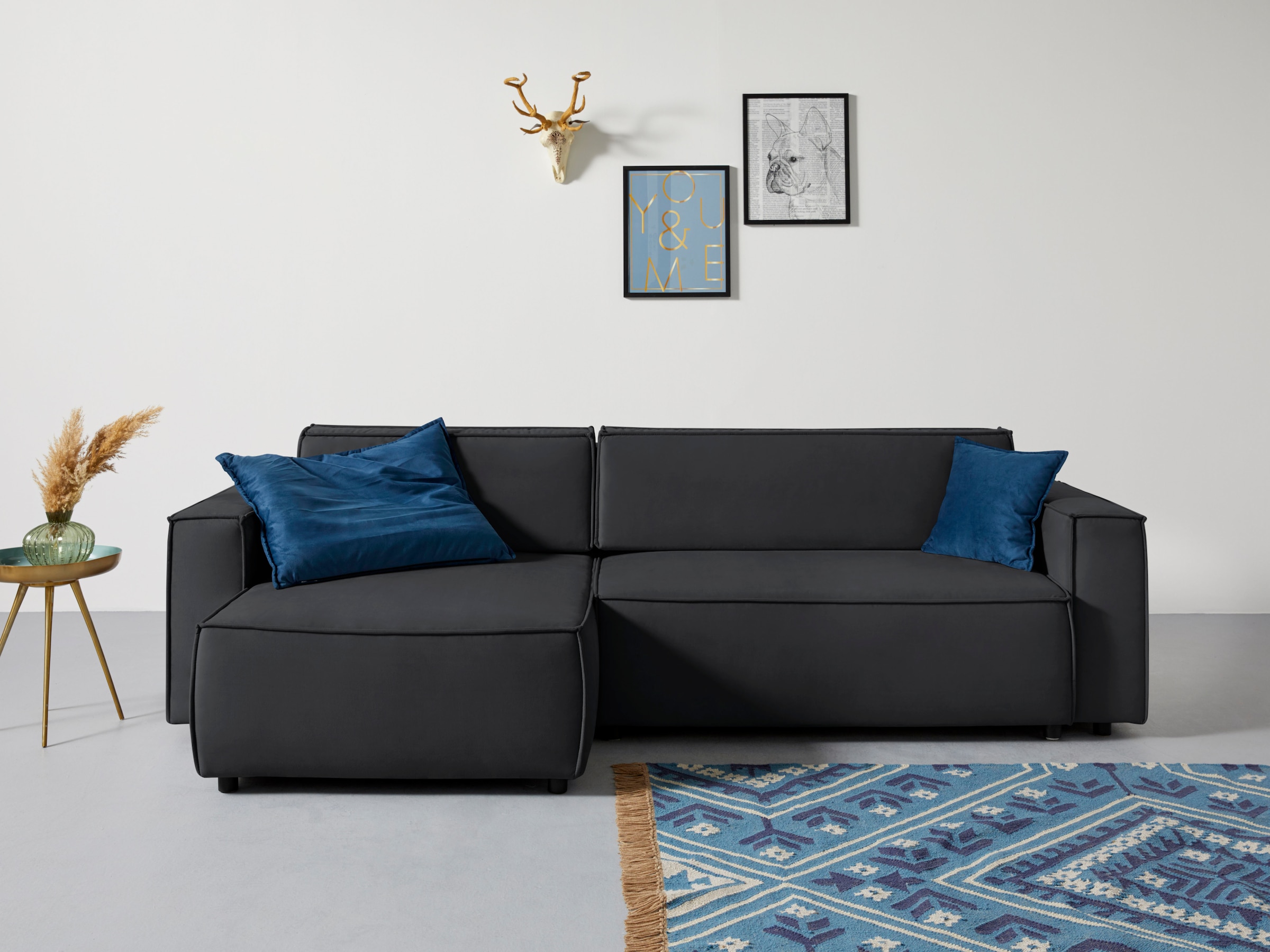 Home affaire Ecksofa "Marva L-Form, B: 282 cm" Schlaffunktion, Bettkasten & 2 Zierkissen, Federkern