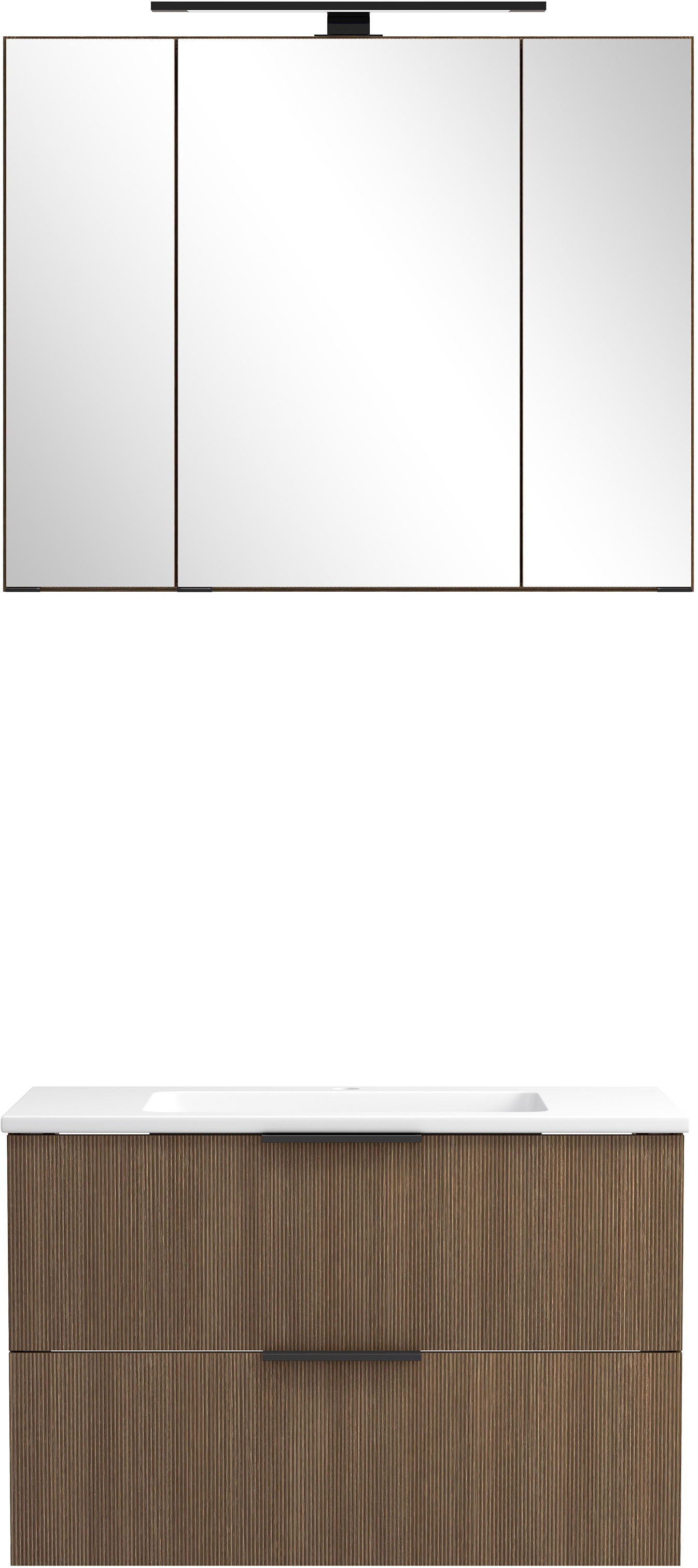 welltime Badmöbel-Set »Welltime, York Waschtisch-Set 80 cm, weißes oder schwarzes Becken«