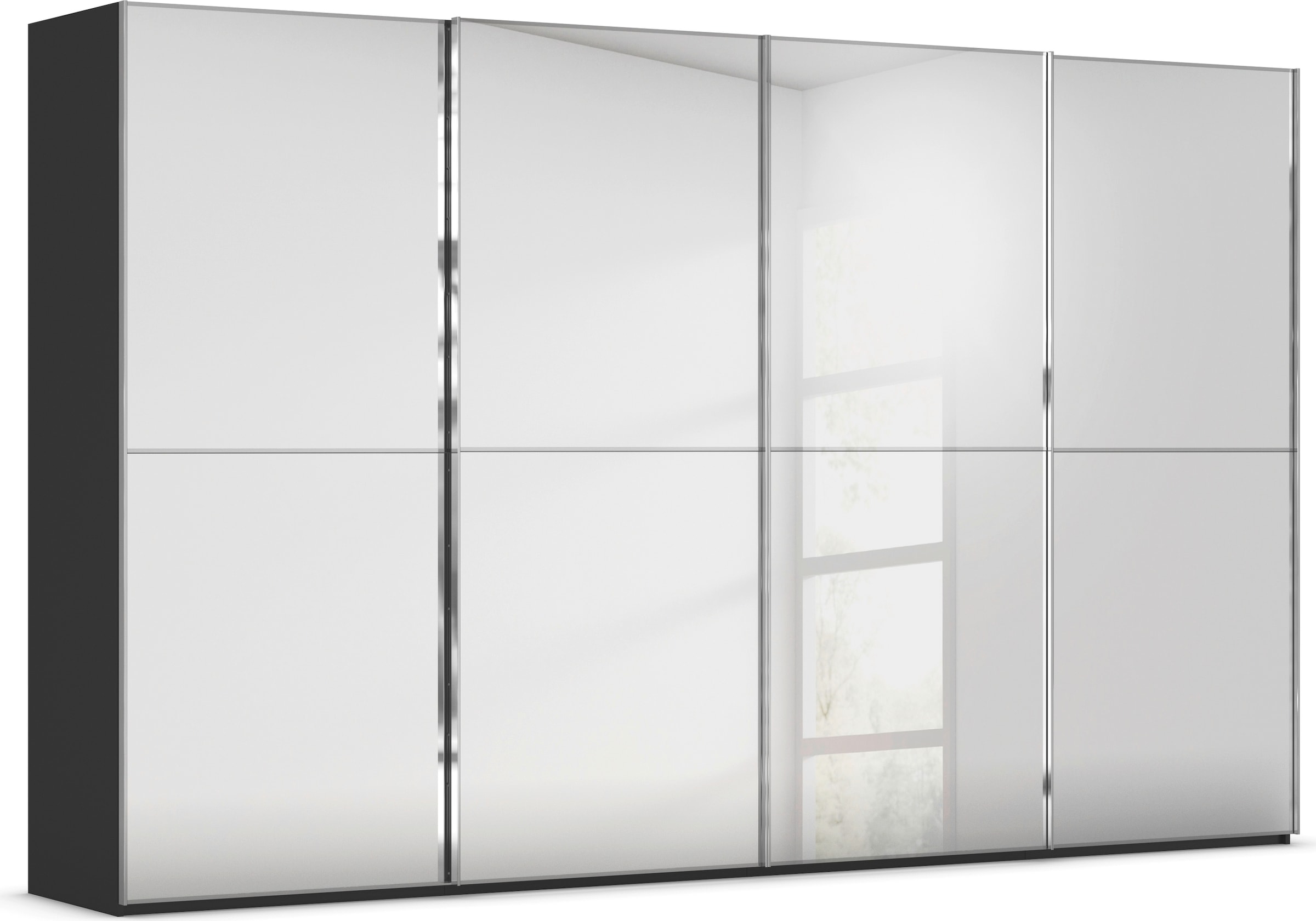 rauch Schwebetürenschrank "Kleiderschrank Schrank Garderobe Schlafzimmerschrank SCALE-DUO" edle zweigeteilte Türen Spiegelfront und 3 Zierleisten MADE IN GERMANY