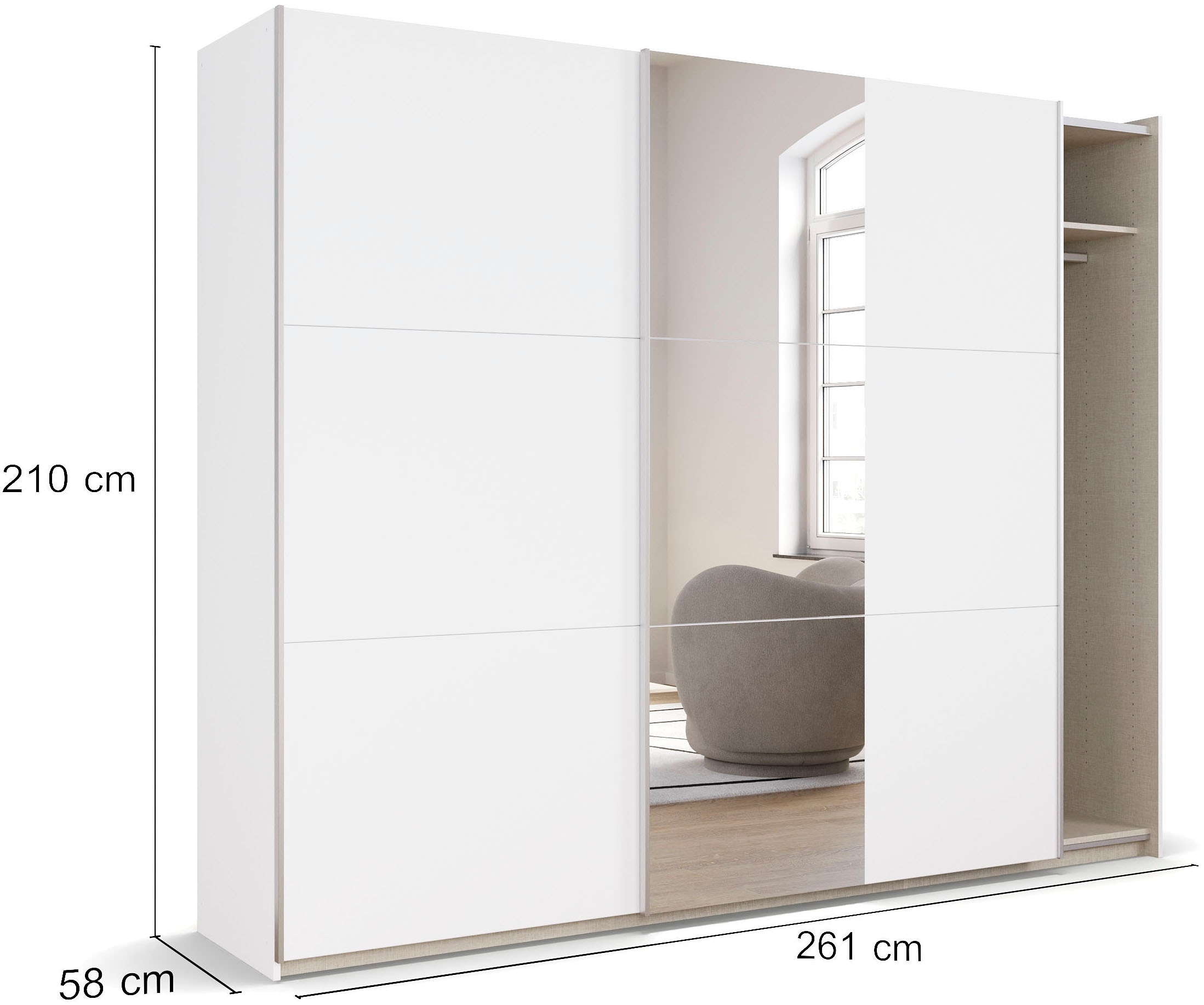 rauch Schwebetürenschrank »Kleiderschrank Drehtürenschrank Schrank Garderobe KRONACH TOPSELLER«, mit Spiegel und viel Stauraum, Metallgriffleisten, MADE IN GERMANY