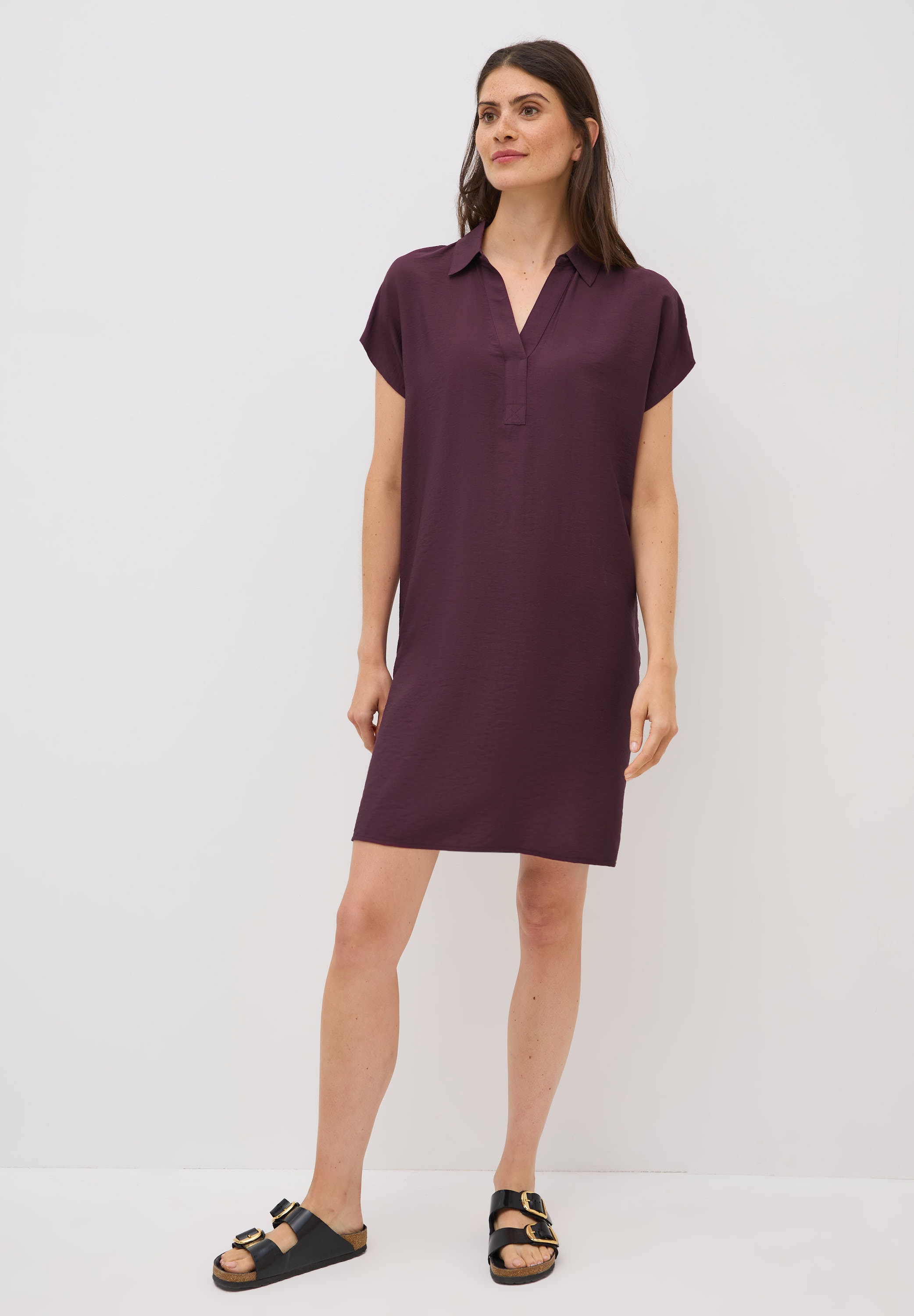 Blusenkleid CECIL, Damen, Gr. XS (36), US-Größen, rot (mulberry rot), Stoff, 88% Viskose, 12% Polyamid, unifarben, comfort fit normal, V-Ausschnitt, abgesteppt, Kleider Blusenkleid, im Hemdblusen-Style