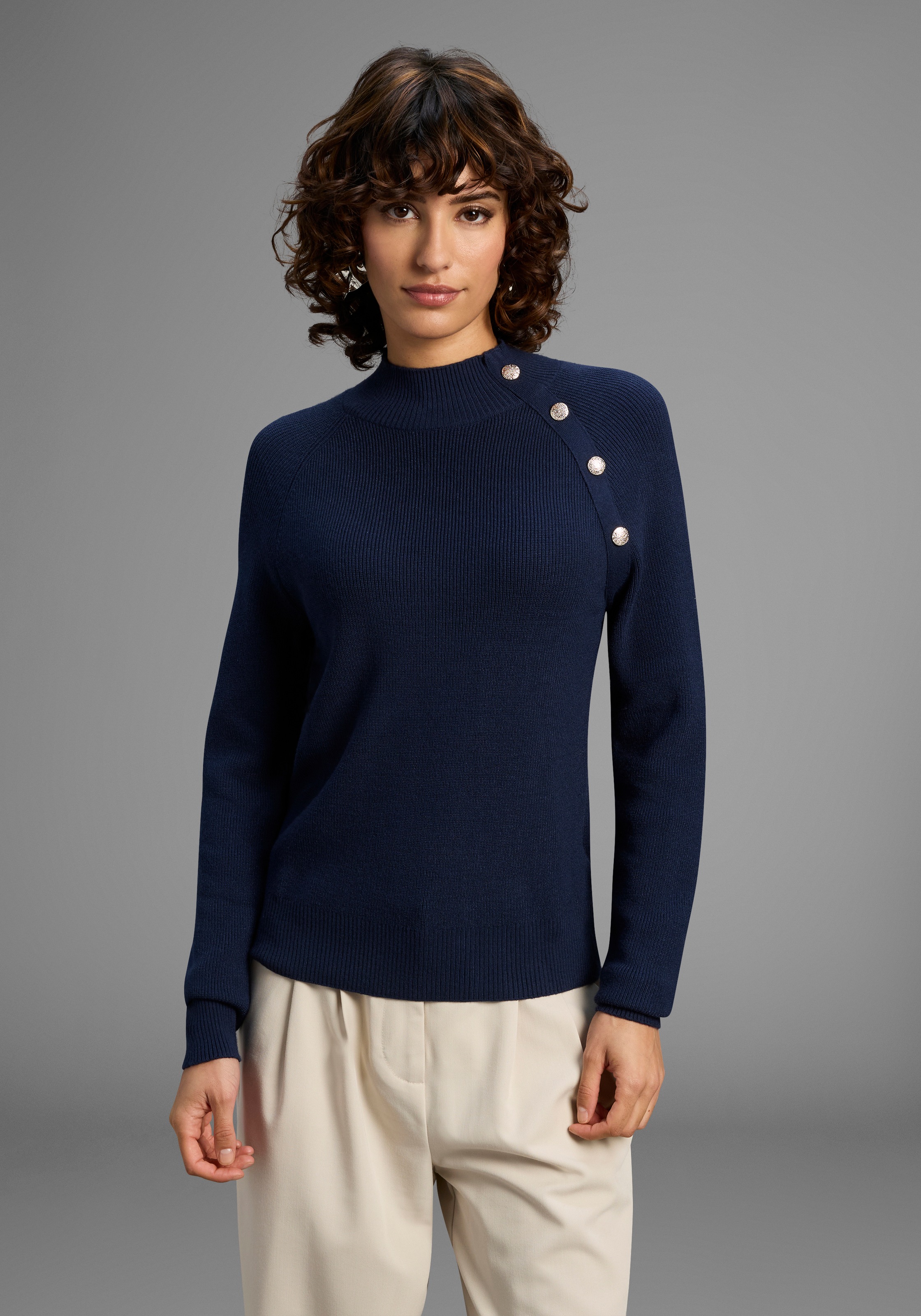 Laura Scott Strickpullover kuscheliger Winterstrick mit Knopfdetail und Ste günstig online kaufen