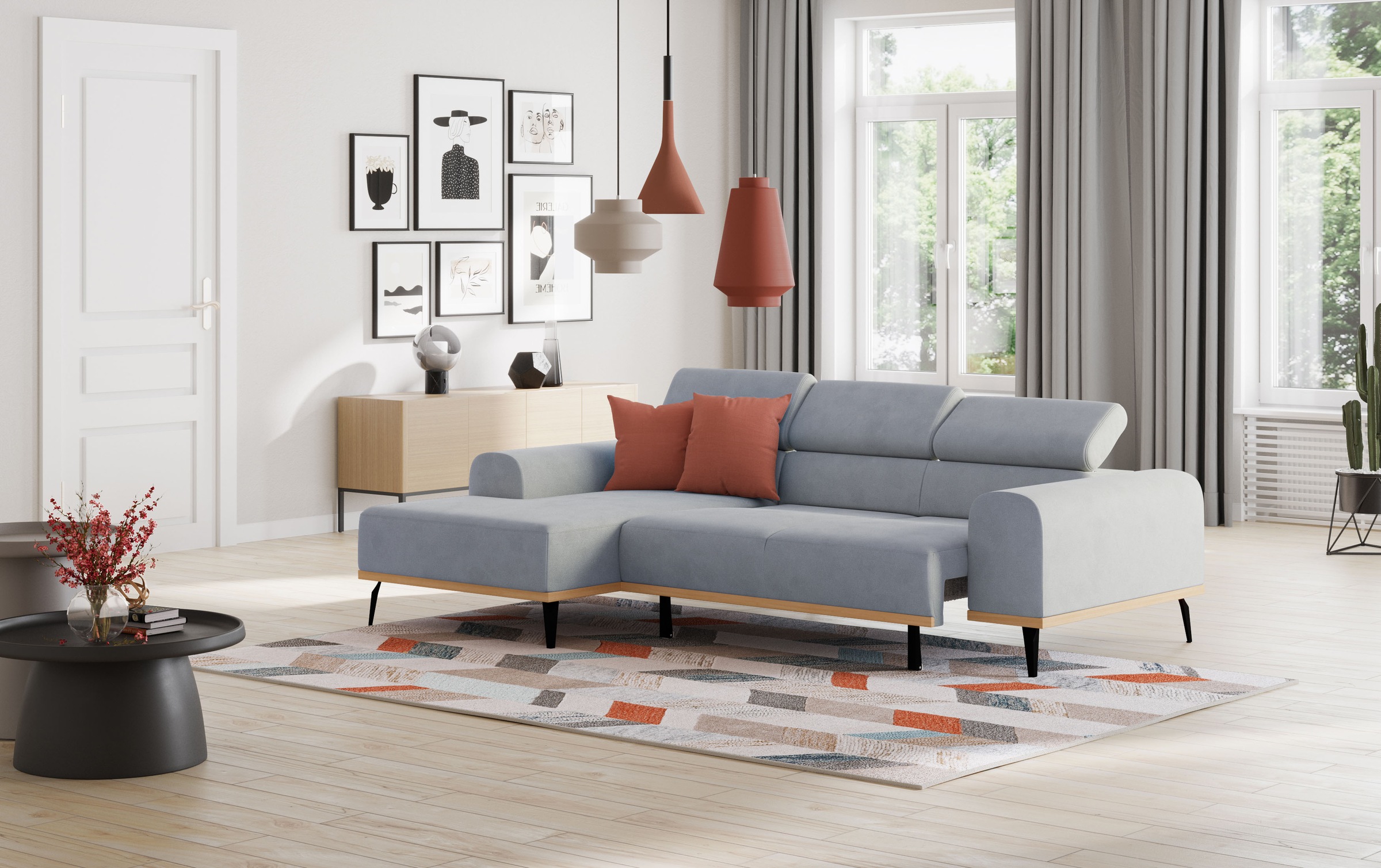 Places of Style Ecksofa »Carlo L-Form«, mit Kopfteilverstellung & Holz-Rahmenoptik, wahlweise Relaxfunktion