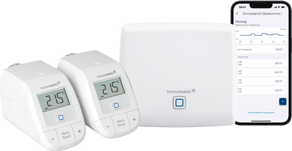 HOMEMATIC IP Heizkörperthermostat "Bundle Access Point + 2x Thermostat basic", B:31cm H:12cm T:37cm, weiß, Heizkörperthermostate