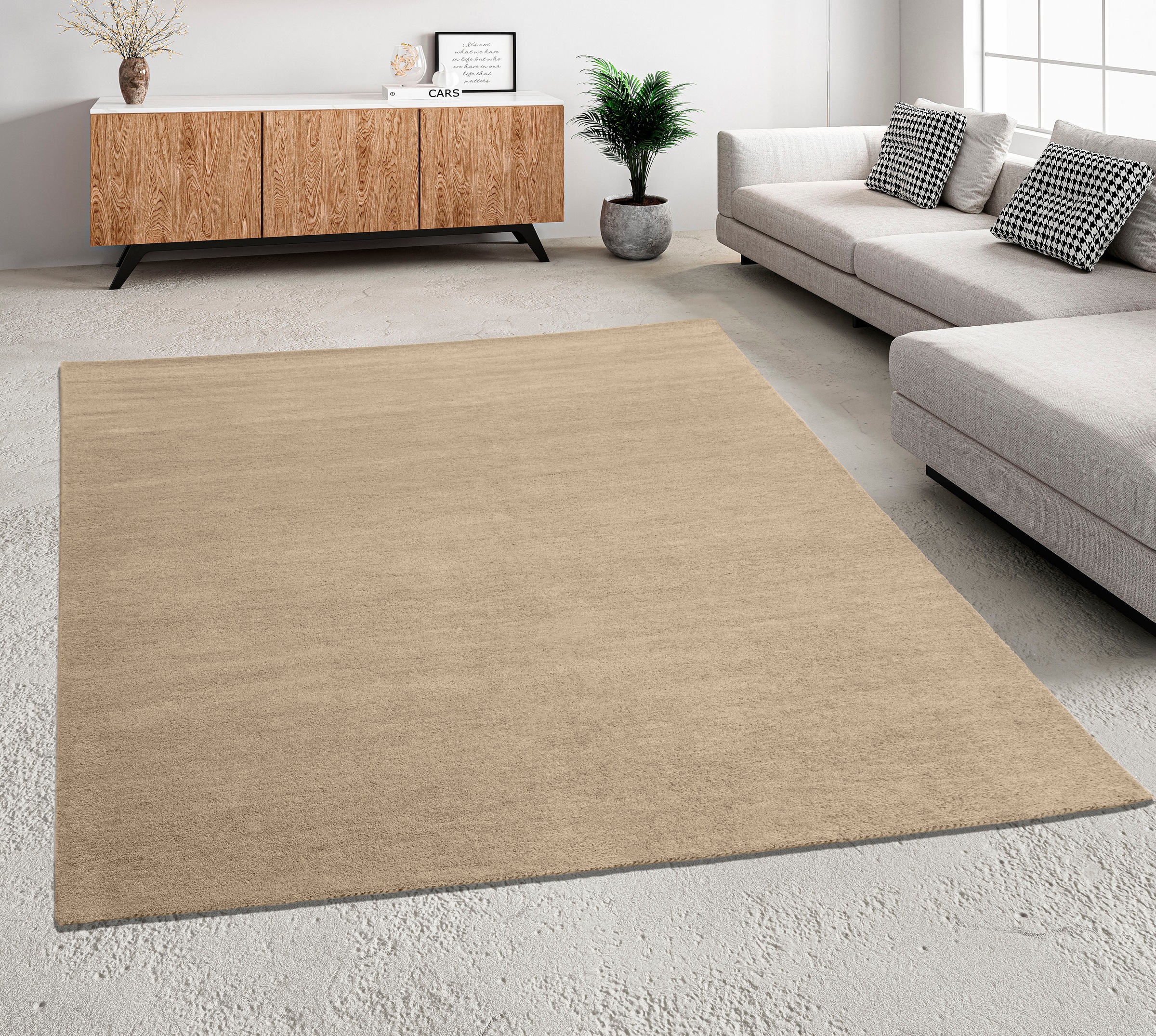 Wollteppich THEKO "Gabbeh Uni, Handgefertigt, meliert, auch als Läufer erhältlich, Wolle" Gr. 4, beige, B:160cm H:14mm L:230cm, Wolle, Teppiche, Schlafzimmer, Wohnzimmer, Esszimmer, auch als Läufer oder rund