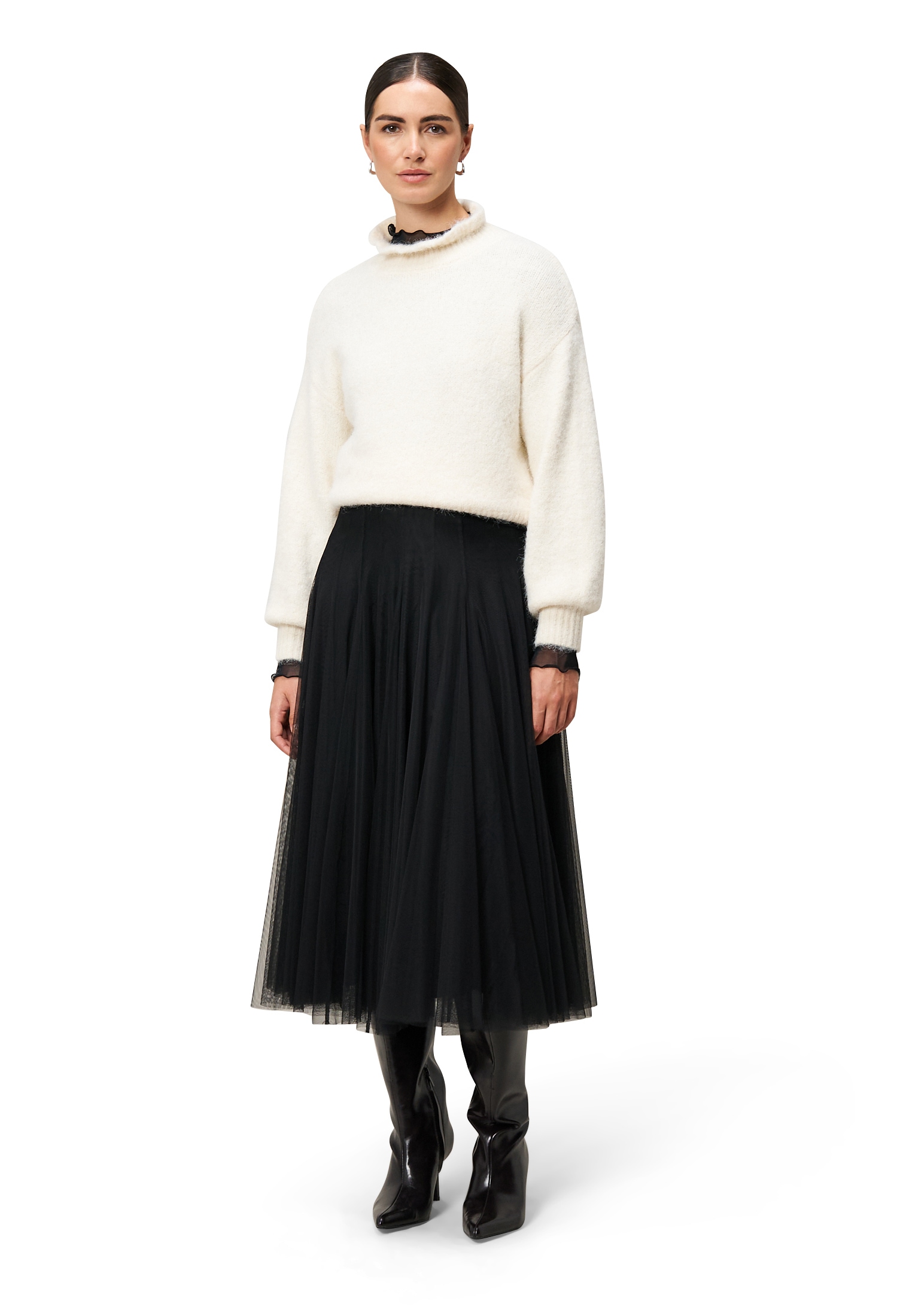 Zero Midirock »Damen Meshrock mit Gummibund« Falten