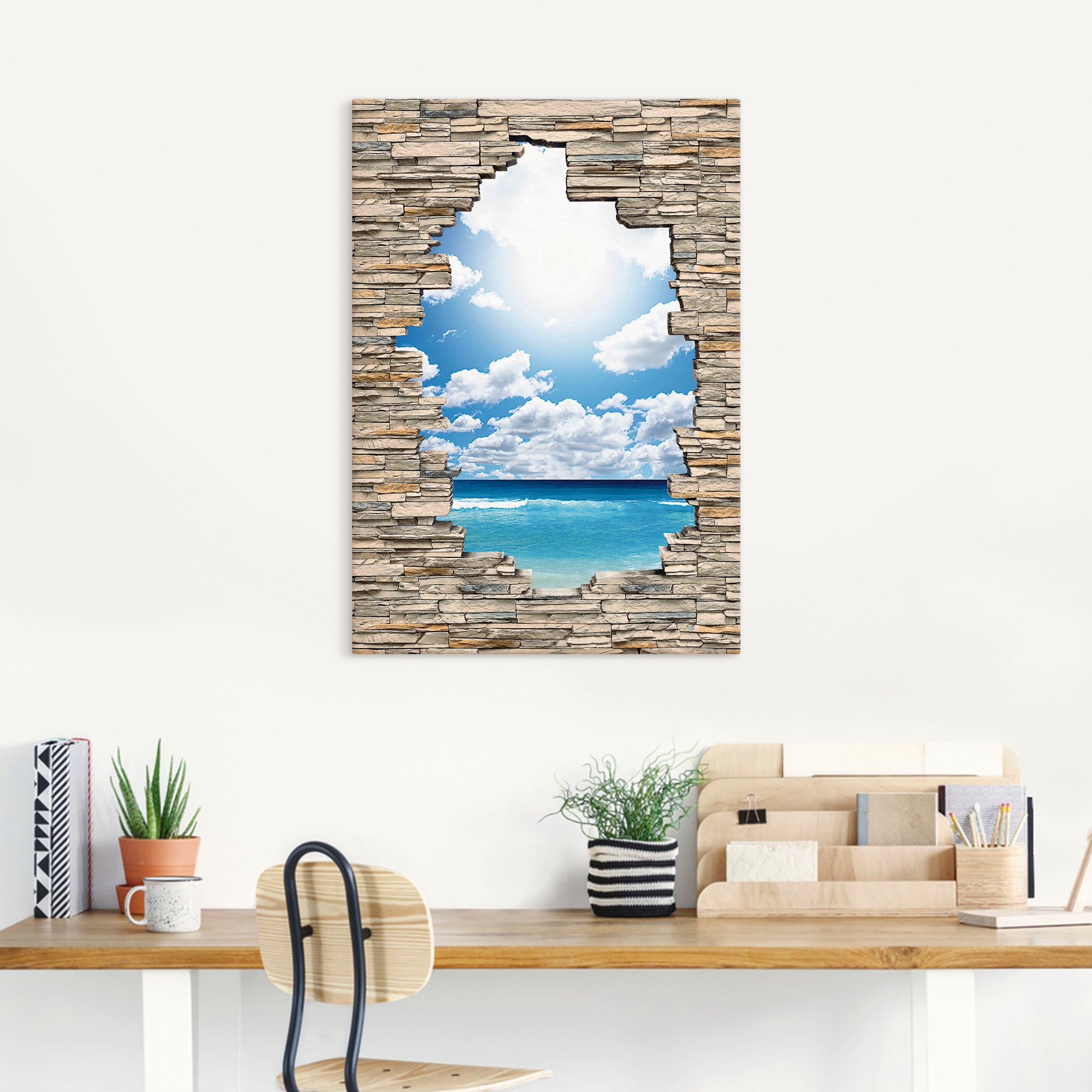 Artland Wandbild »Großartige Strandlandschaft Steinmauer«, Strandbilder, (1 St.), als Leinwandbild in verschied. Größen