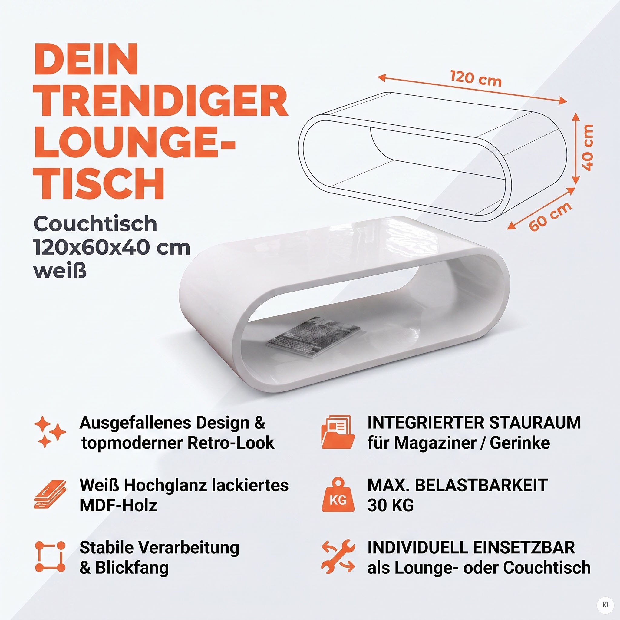 SalesFever Couchtisch »im stilvollen Look« Vollständig aus edlem Fiberglas gefertigt