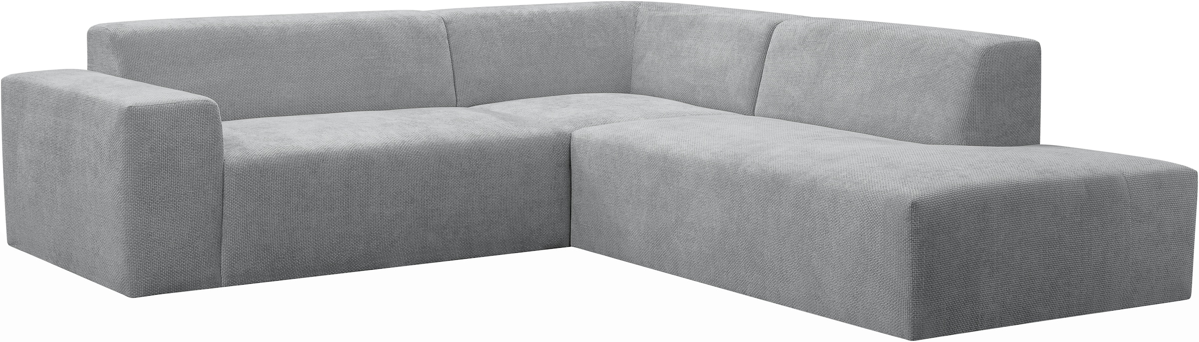 WERK2 Ecksofa »Zeus-M, tolles Sofa mit schönen Details, L-Form«, Curvy Trend Garnitur, urbane Optik, komfortable Wellenunterfederung