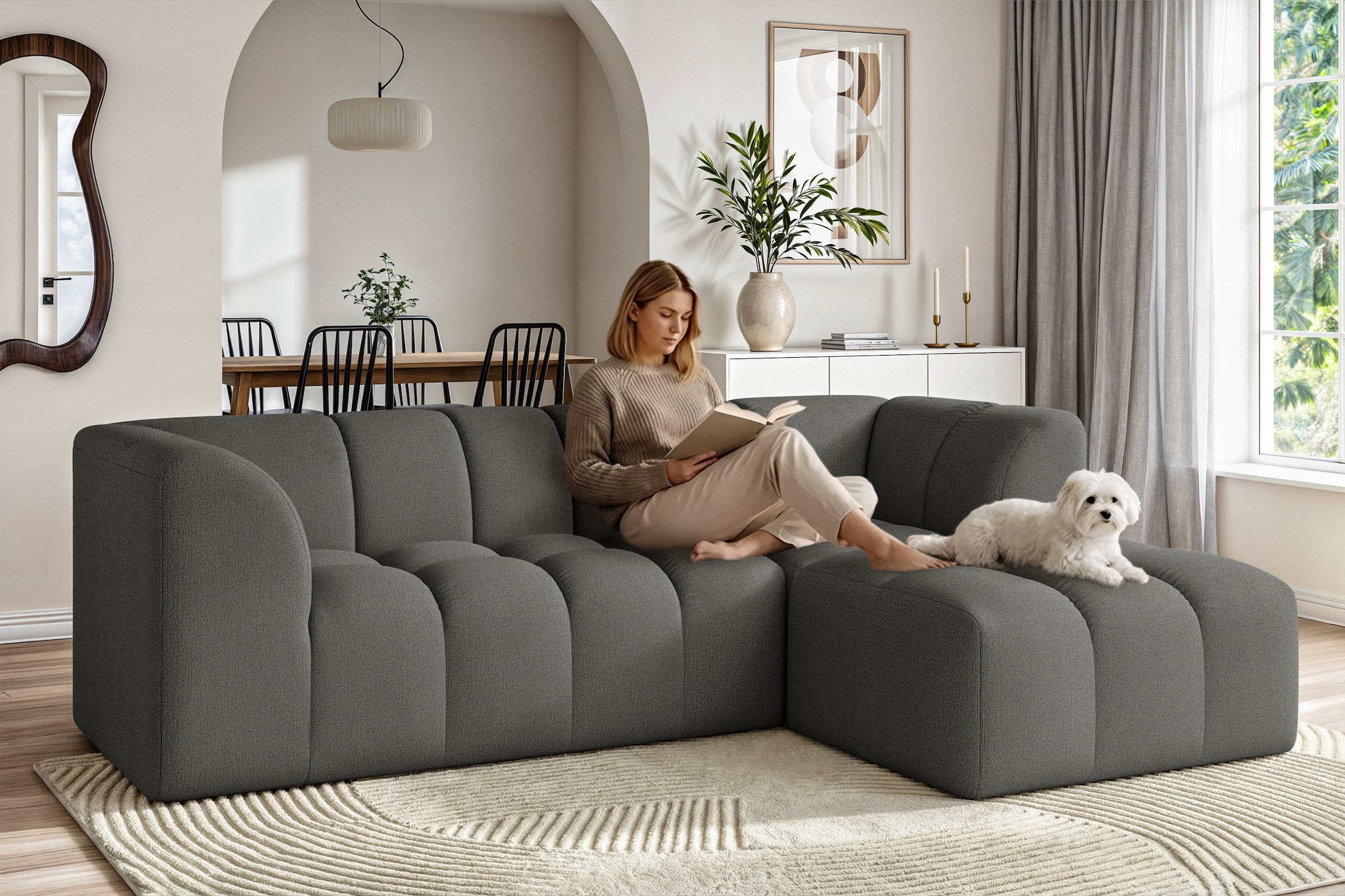 OTTO home Ecksofa "TUURE L-Form, Verlässliche Qualität, moderne Steppung, Breite 255cm" Bubble Optik, moderne Steppung, hoher Sitzkomfort, Wellenunterfederung