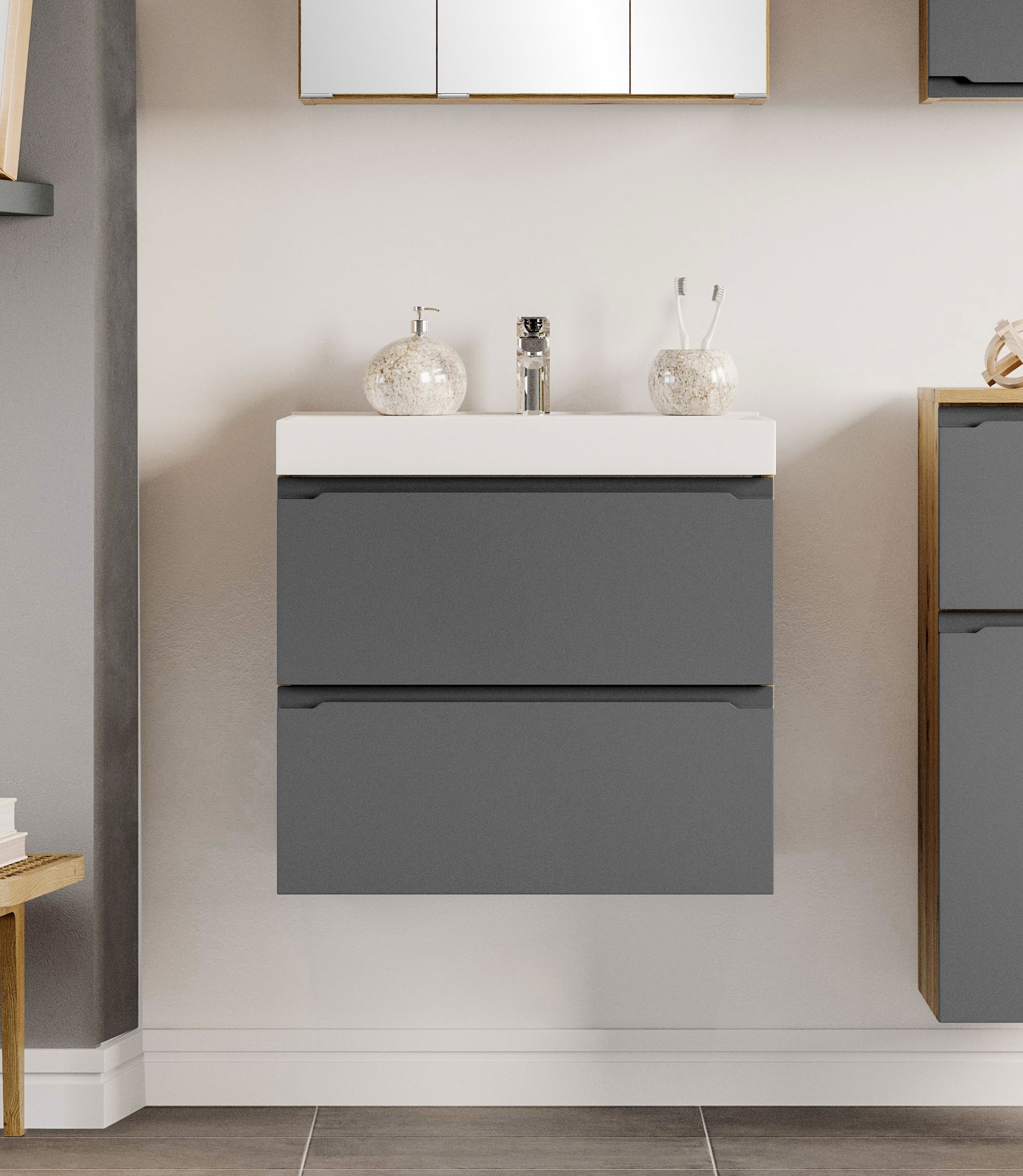 welltime Waschtisch »CABO, Waschtisch« matt grau, griffloses Design