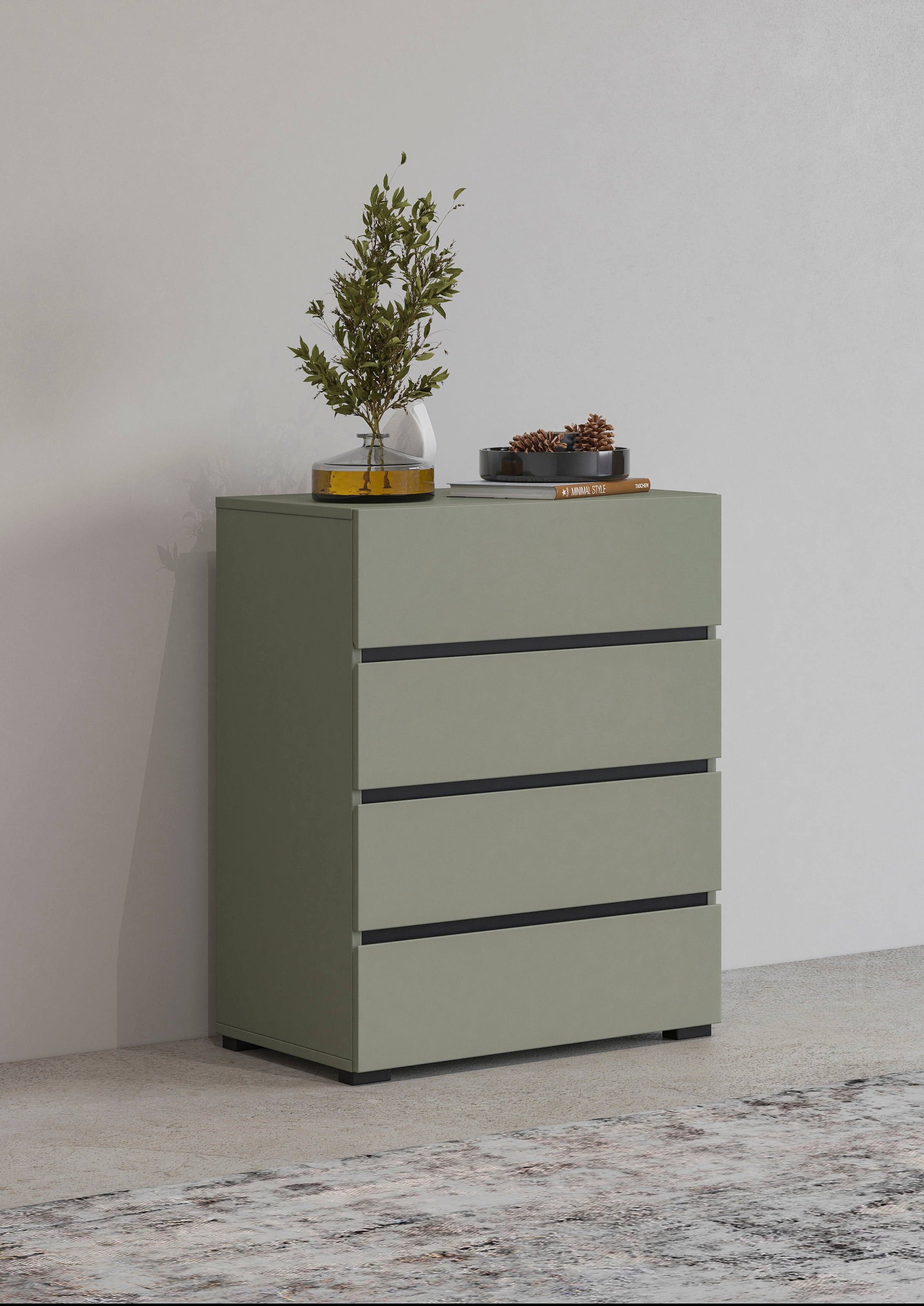 INOSIGN Kommode "Cross,Breite 60 cm, moderne grifflose Sideboard,4 Schubkästen", Schubladenschrank mit viel Stauraum, Fl