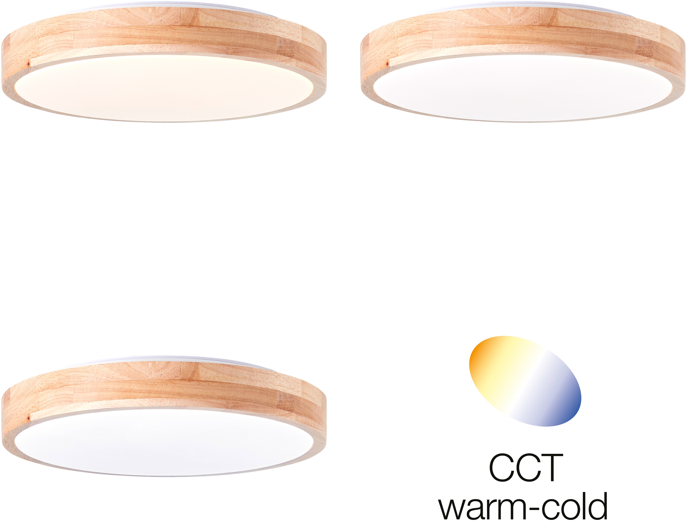 BRILLIANT LED Deckenleuchte "Slimline", 1, Ø 34cm H: 7cm, 1 Stk., braun, Wohnzimmer, Leuchten, Ø 34 cm, CCT, 1300 lm, Metall/Holz/Kunststoff, holz