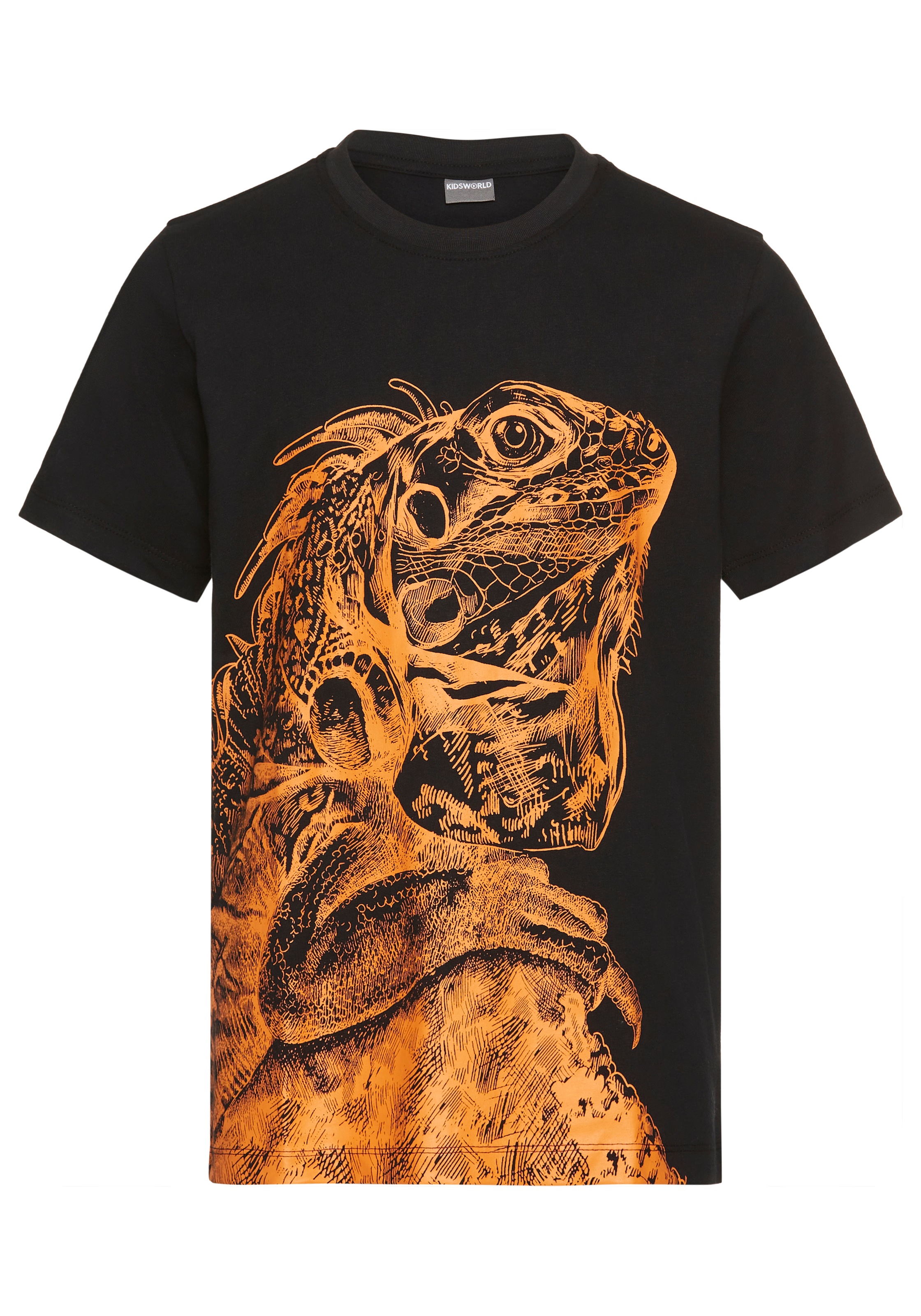 T-Shirt KIDSWORLD "GECKO", Jungen, Gr. 176/182, schwarz, Jersey, Obermaterial: 100% Baumwolle, bedruckt, Basic, Rundhals, Shirts T-Shirt, Kurzarm, Basic-Passform, bedruckt, Rundhalsausschnitt 3