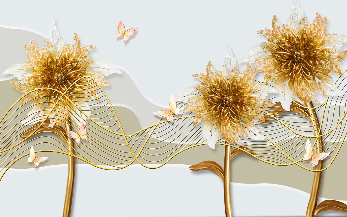 Papermoon Fototapete "Muster mit Blumen und Schmetterlingen"
