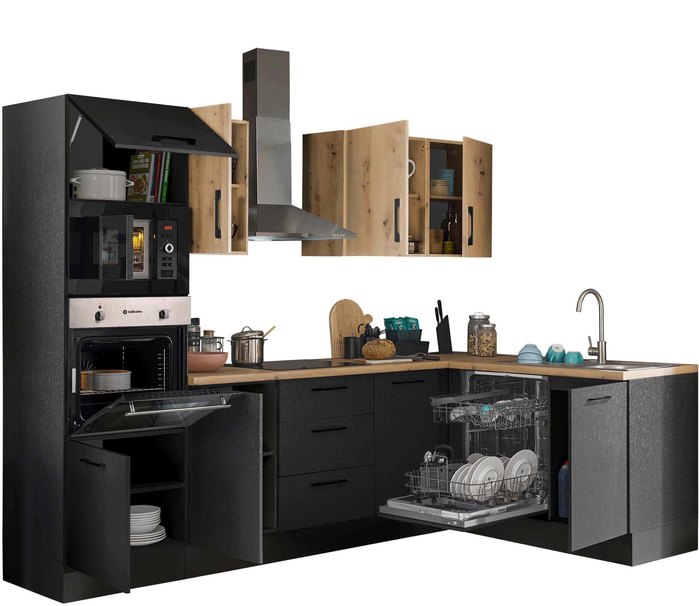 BASIC by Balculina Winkelküche »Turin«, Stellbreite 280x175 cm, wahlweise mit E-Geräten