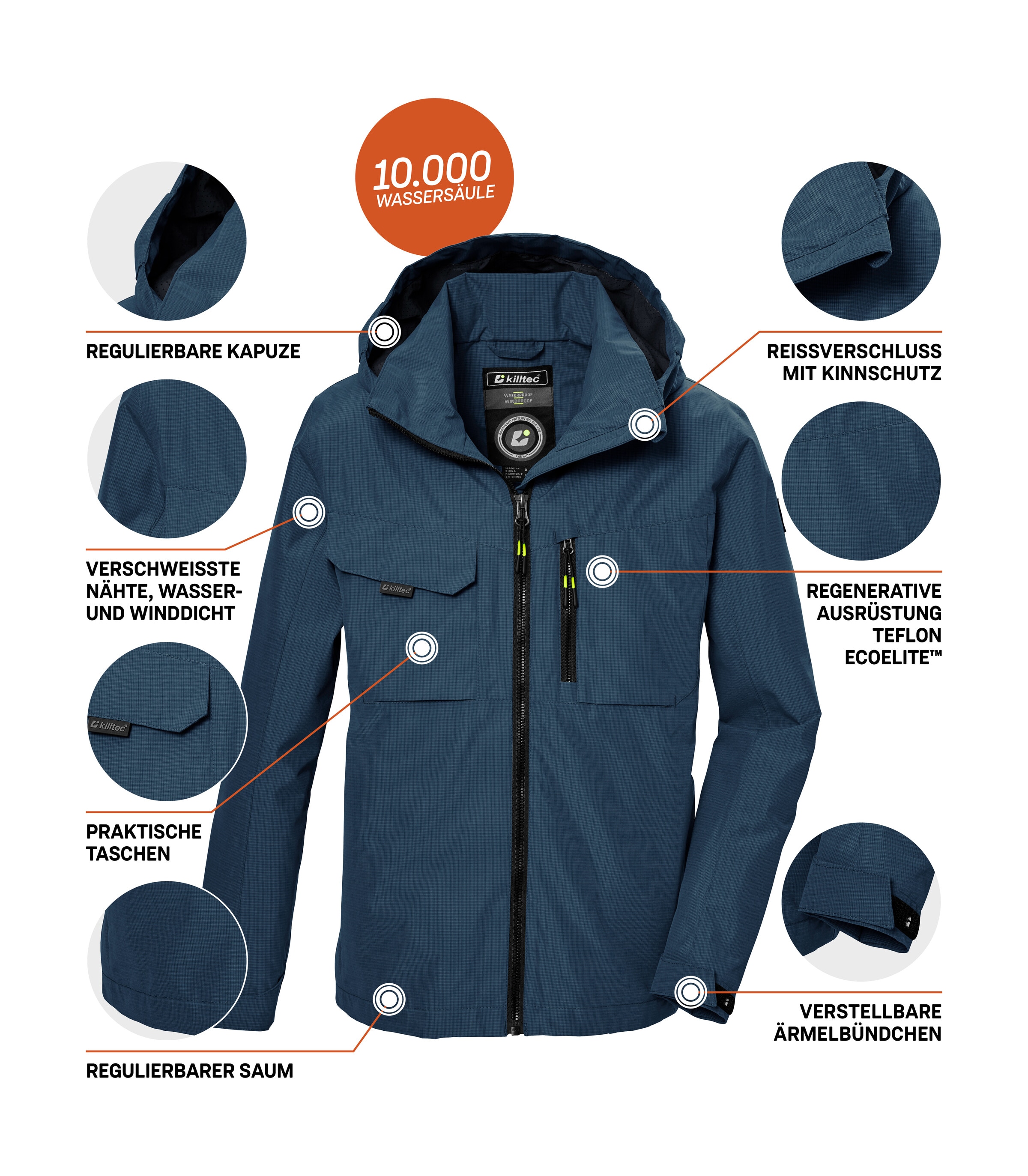Killtec Funktionsjacke »KOS 140 BYS JCKT« Wasserdichte Kids-Jacke mit verstellbarer Kapuze und Saum