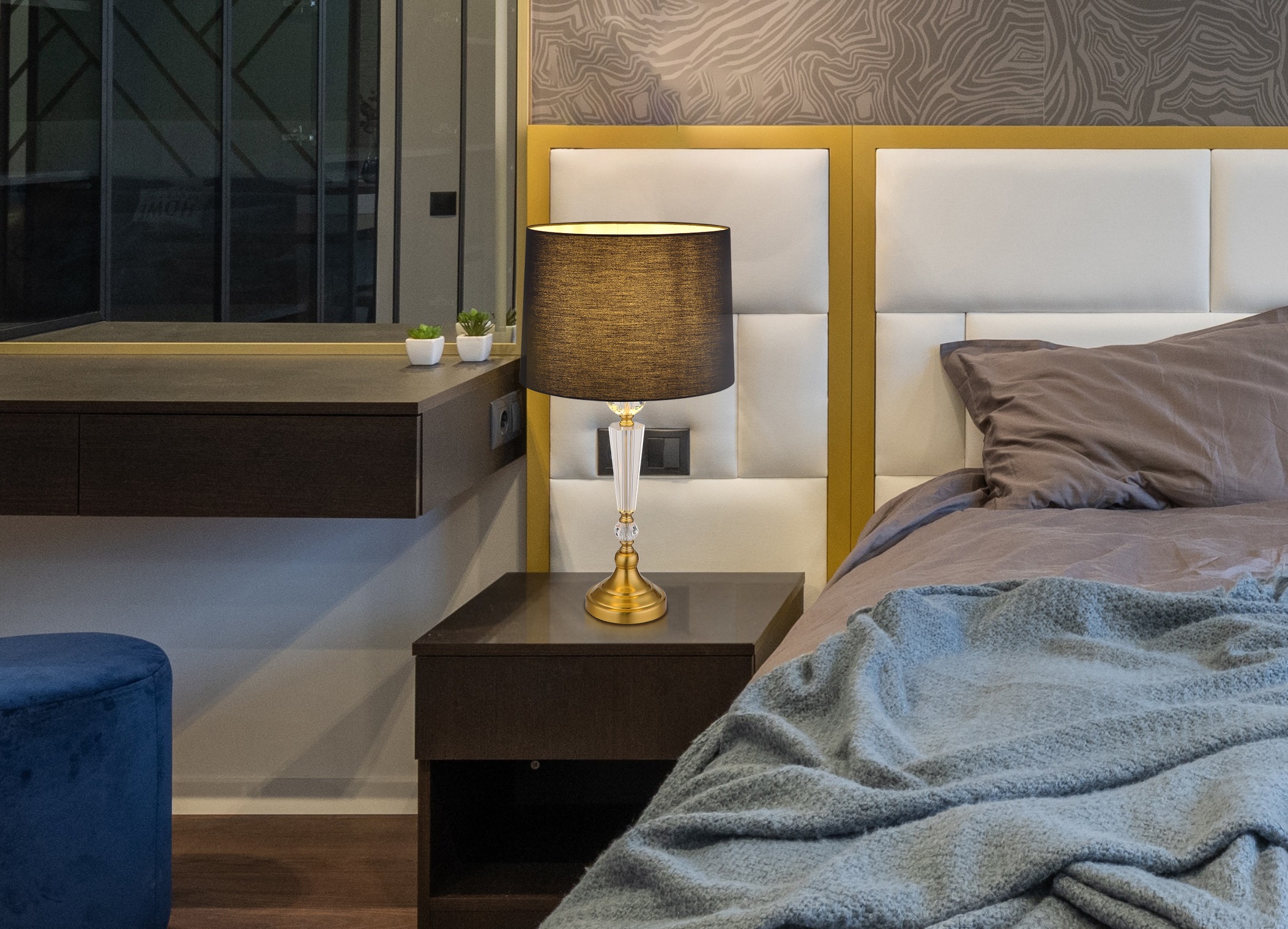 GLOBO LIGHTING Tischleuchte »ARRO«, Leuchtmittel E27 | ohne Leuchtmittel, Tischlampe/Schlafzimmer/Wohnzimmer/Textil schwarz