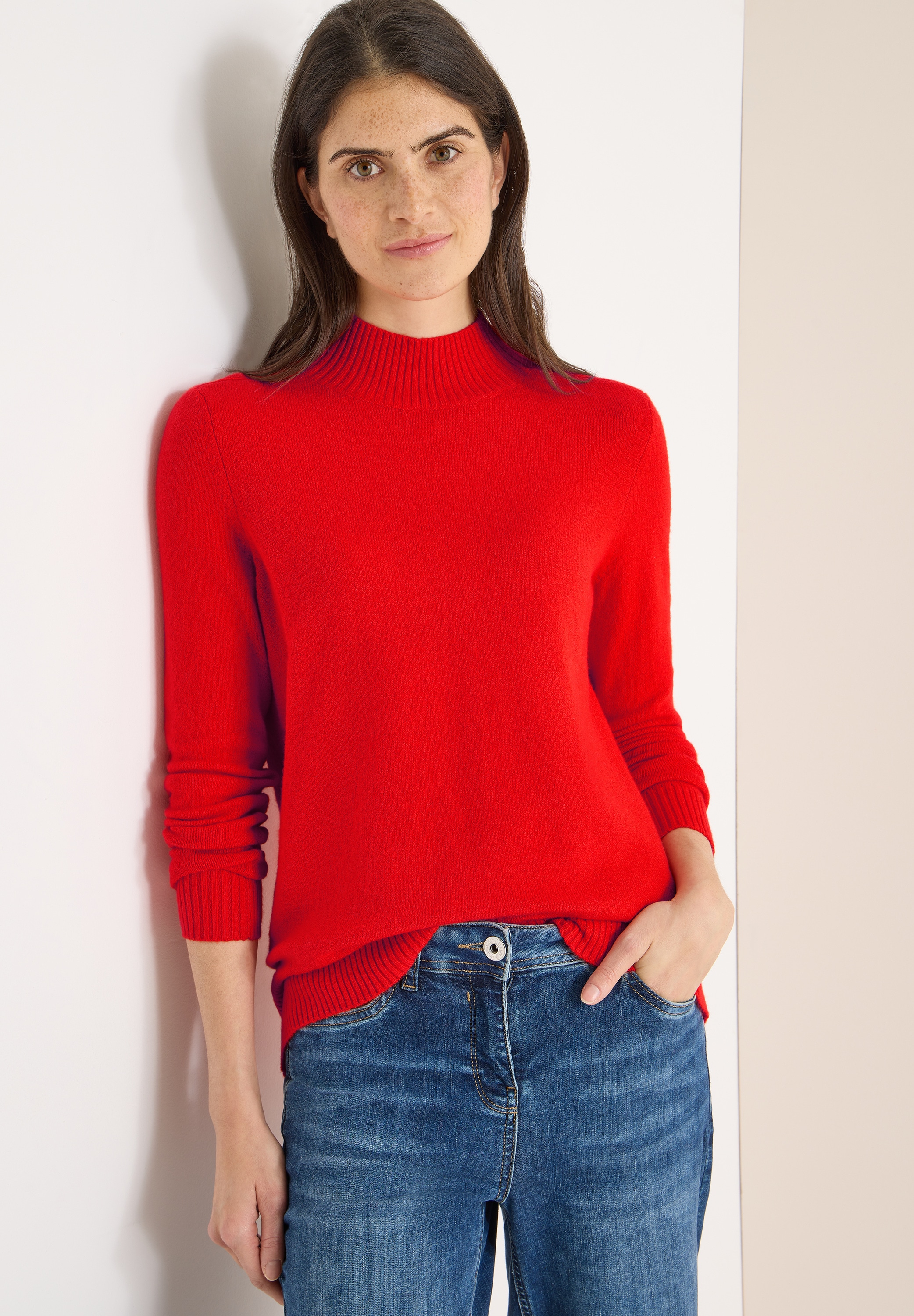Strickpullover CECIL, Damen, Gr. L (42), pumkin orange, Web, 37% Baumwolle, 34% Polyacryl, 26% Polyester, 3% Elasthan, unifarben, comfort fit normal, hoch geschlossener Ausschnitt, Rippbündchen, Pullover Strickpullover, mit Turtleneck
