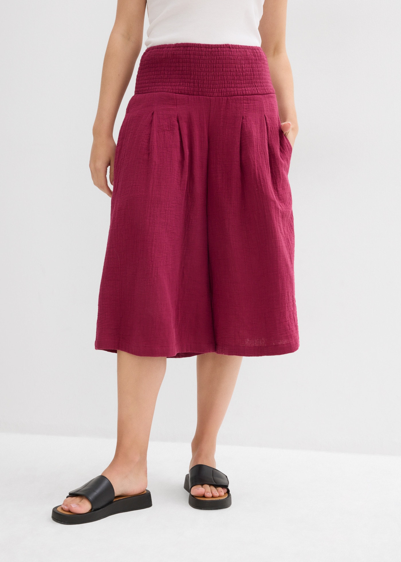 bonprix Caprihose mit breitem Gummibund, aus reiner Baumwolle, Loose Fit Passform