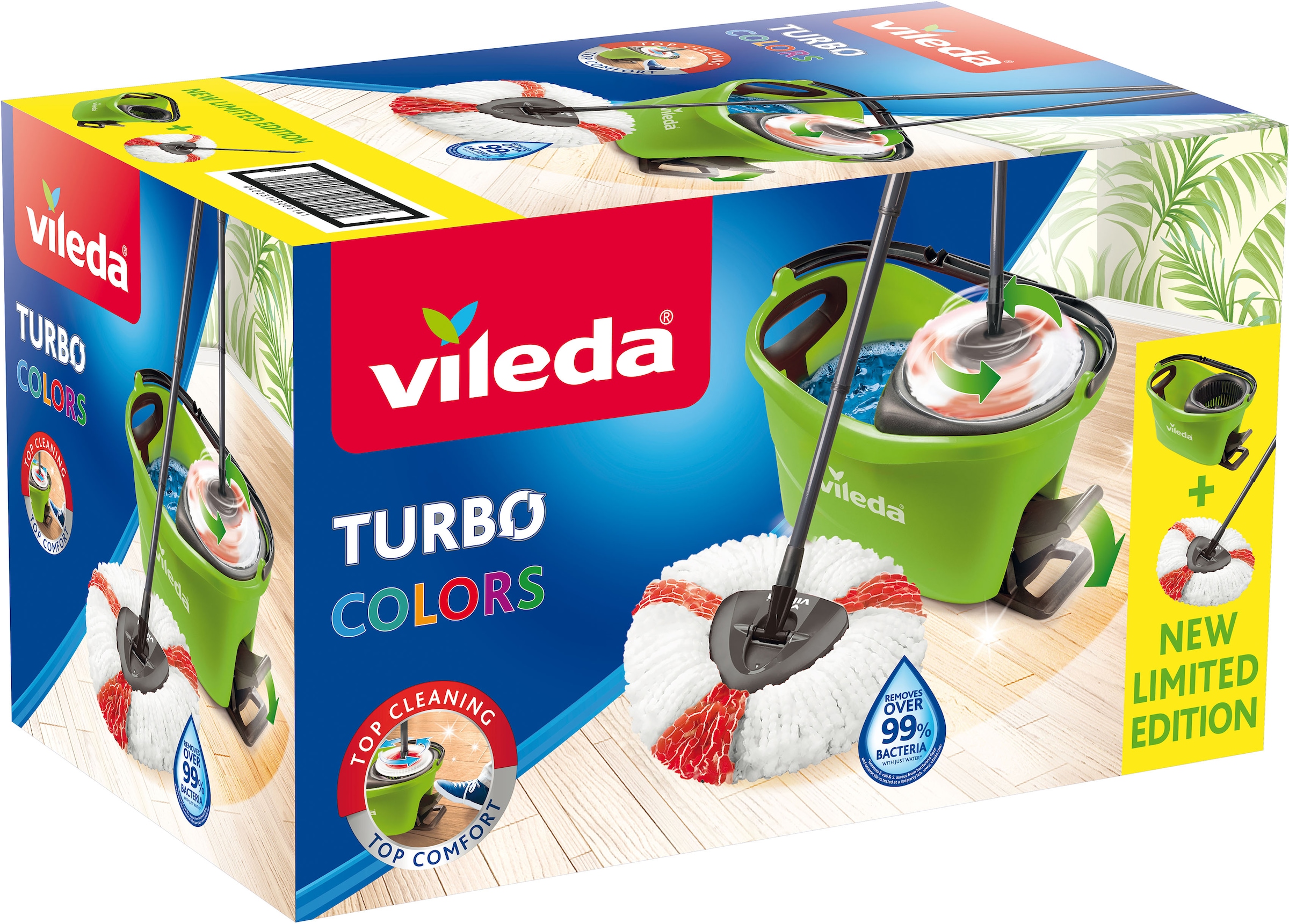 Vileda Bodenwischer-Set »Turbo Colors Box«, (Set, 3 St.), (Wischmop-Set mit Powerschleuder und Fußpedal)