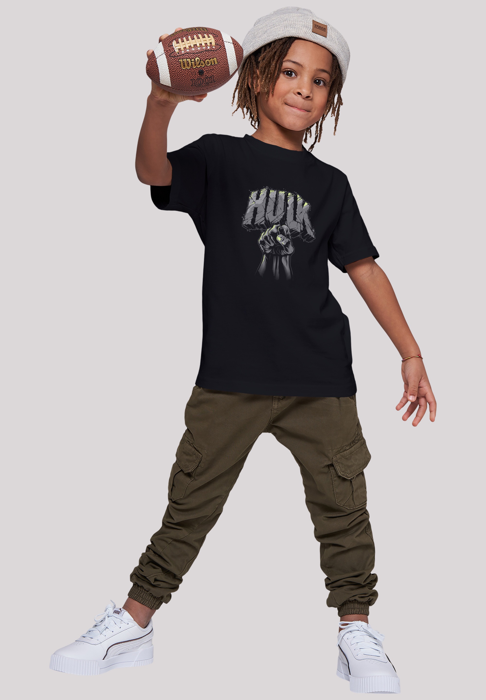 F4NT4STIC Kurzarmshirt »F4NT4STIC Kinder Marvel Hulk Punch Logo -BLK with Kids Basic Tee«, (1 tlg.)