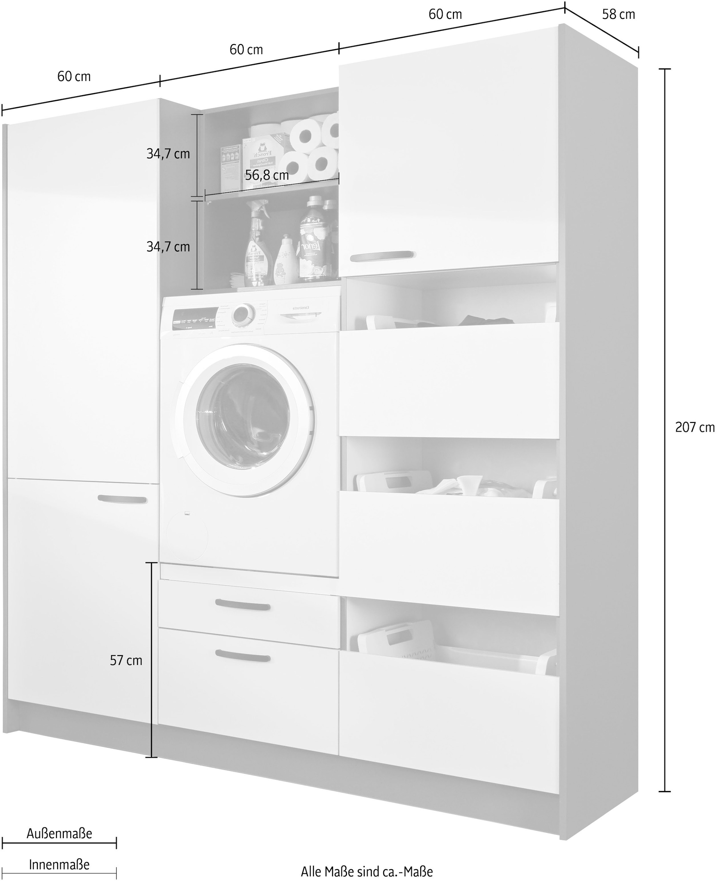Express Küchen Schrank-Set »Arta«, (7 St.), ohne Geräte, vormontiert, mit Soft-Close-Funktion, Stellbreite 185cm