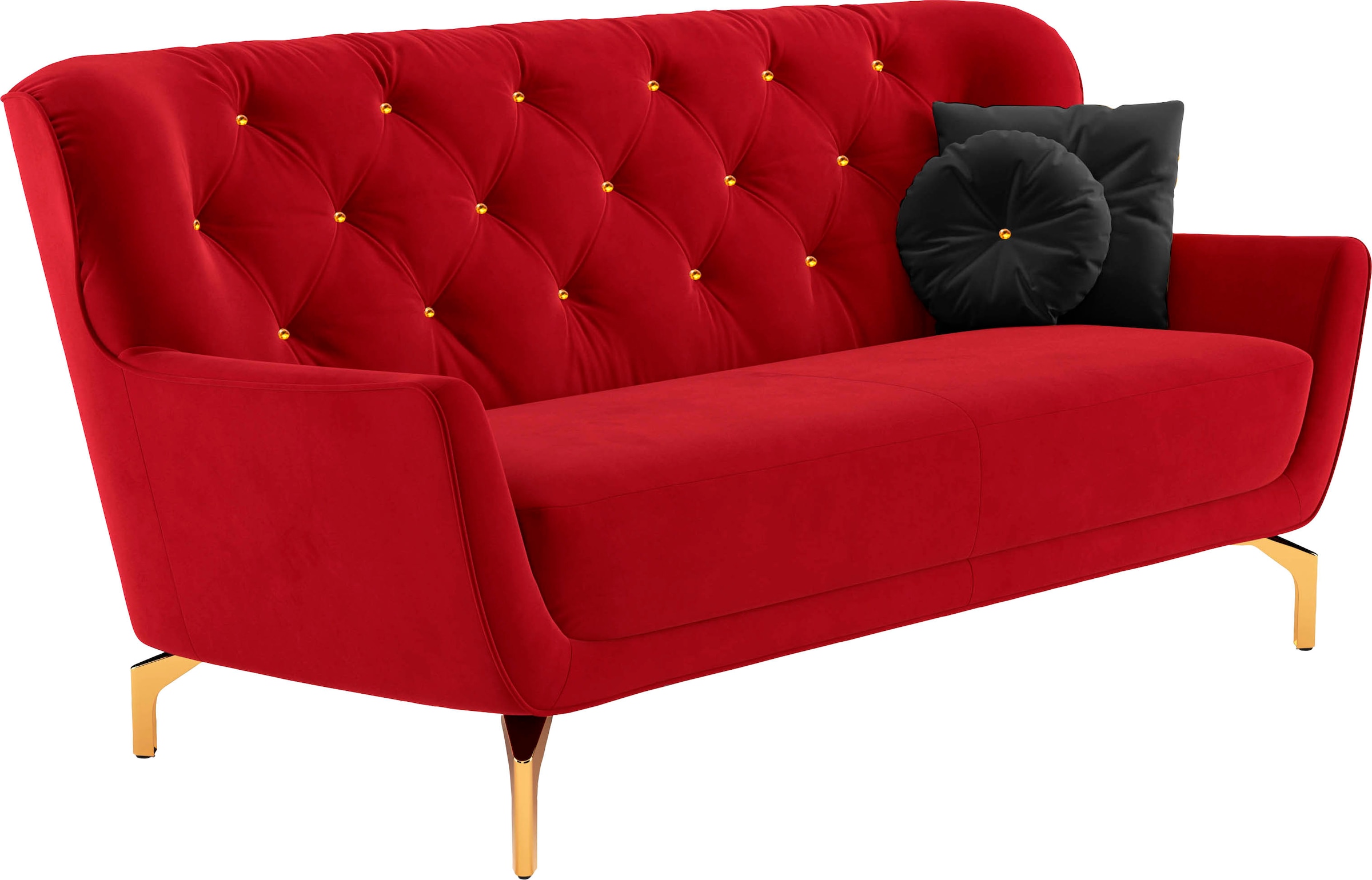sit&more 3-Sitzer »Orient 3«, inkl. 2 Zierkissen mit Strass-Stein, goldfarbene Metallfüße