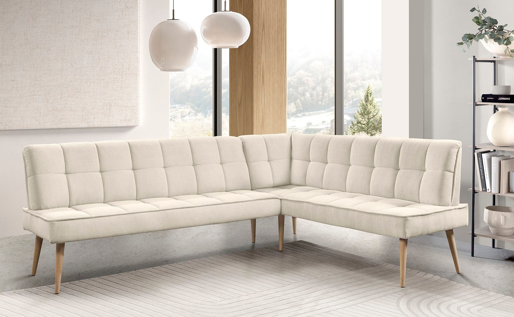 exxpo - sofa fashion Eckbank »Latte« moderne Sitz- und Rückensteppung, bequem und elegant, hoher Holzfuß