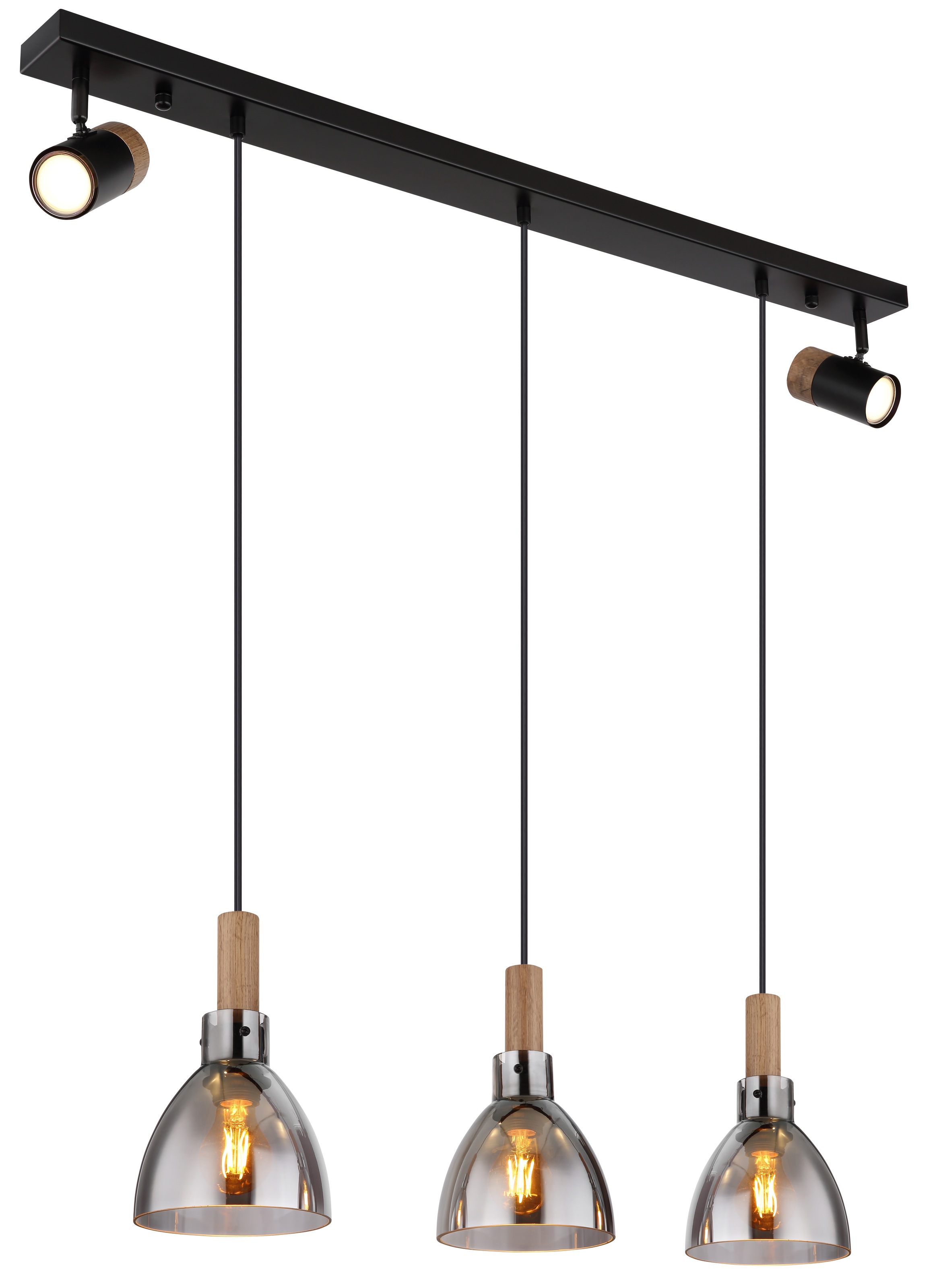 GLOBO LIGHTING Hängeleuchte »MATTEA« E27 1 Stk. Schwarze Hängeleuchte mit Rauchglas, MDF, GU10 & E27 Spots