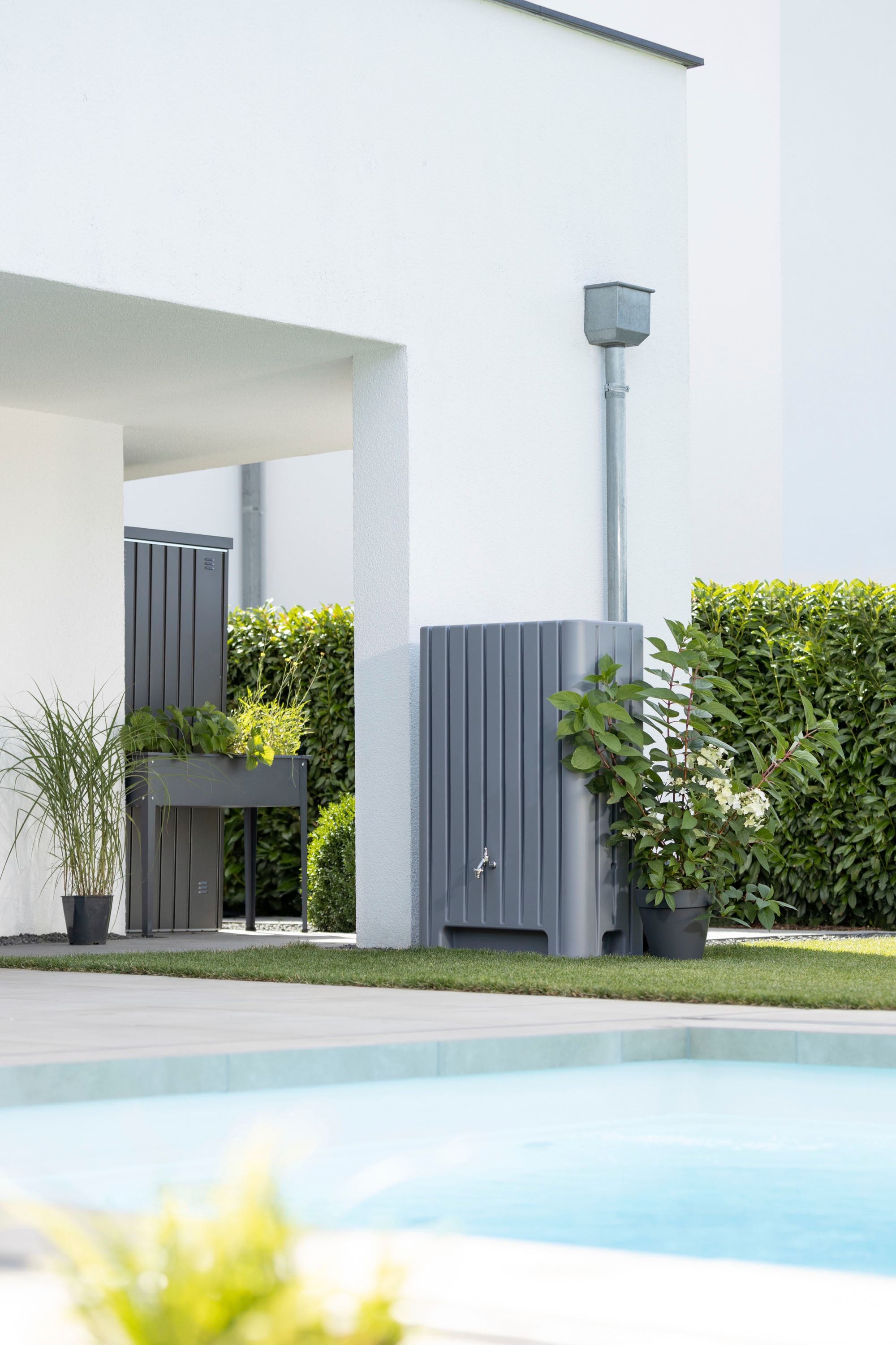 Regentonne ARVES, B:80cm H:120cm T:40cm, grau, Kunststoff, Garten, Regentonnen, "Barletta", BxTxH: 80x40x120 cm