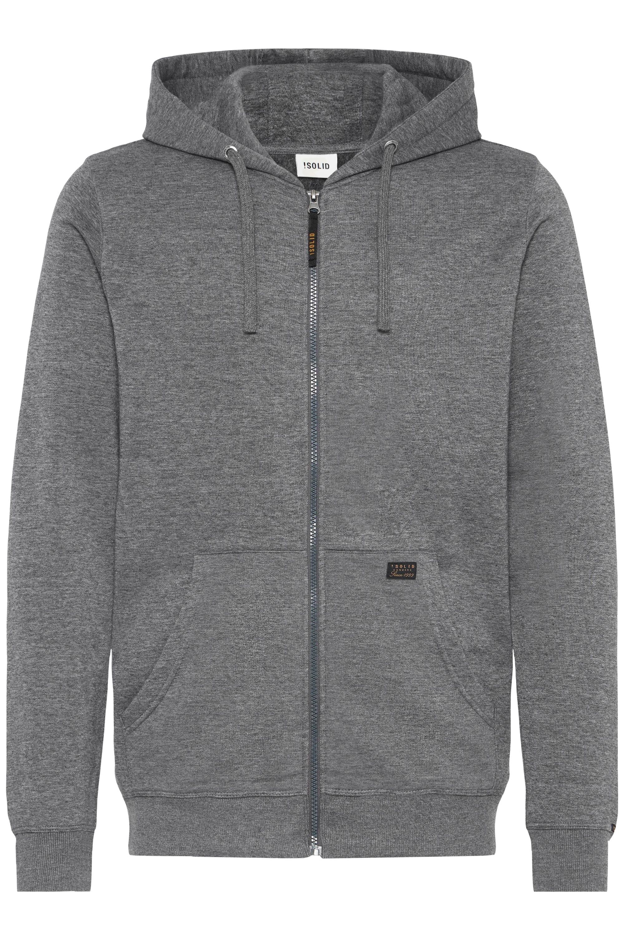!solid Kapuzensweatjacke SOLID "Kapuzenfleecejacke SDAUPO", Herren, Gr. L, grau (dunkelgrau melange), Obermaterial: 65% Polyester PES. 35% Baumwolle CO., Sweatjacken