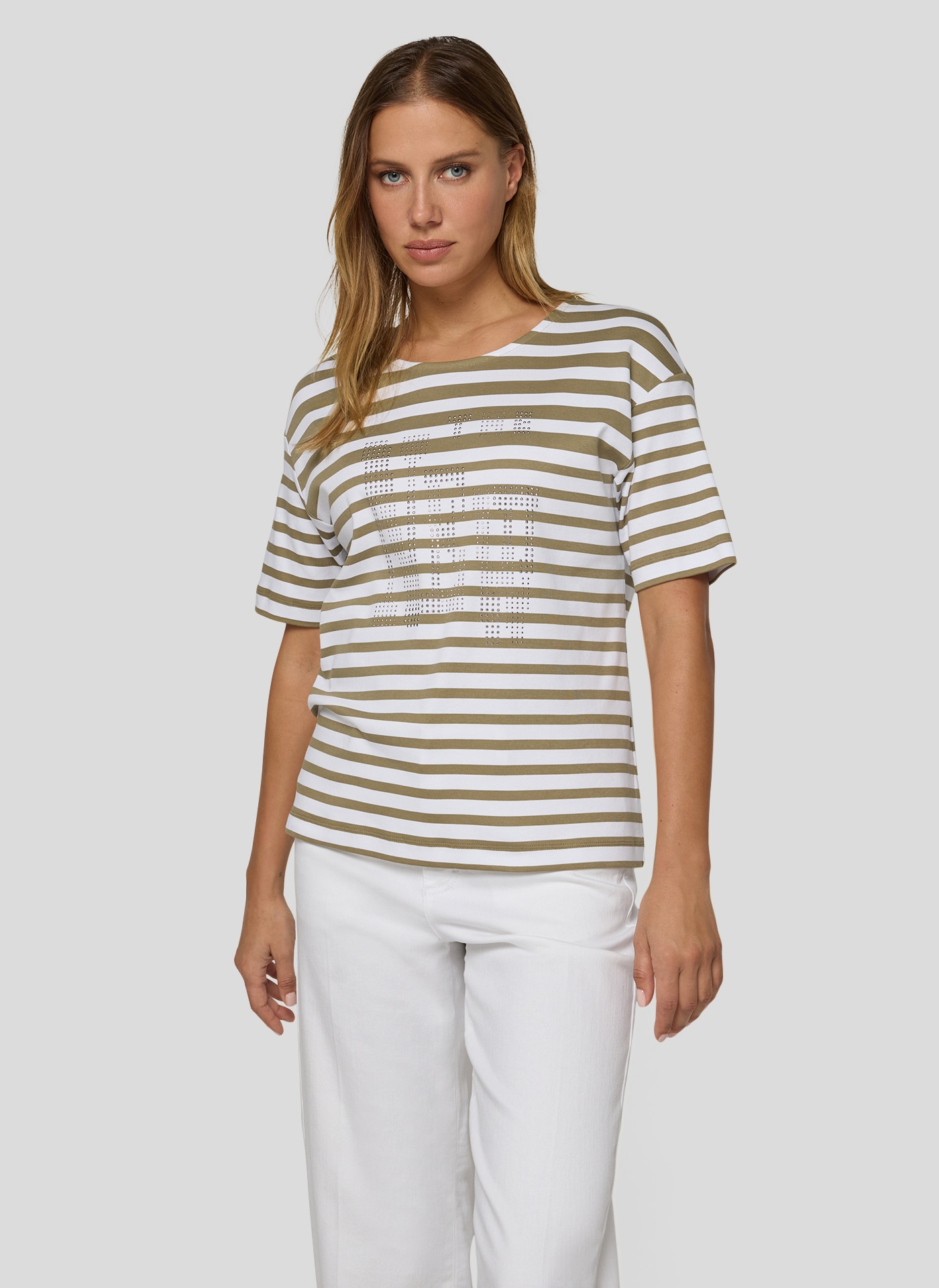 Rabe Rundhalsshirt mit Allover-Streifen und Glitzersteinen günstig online kaufen