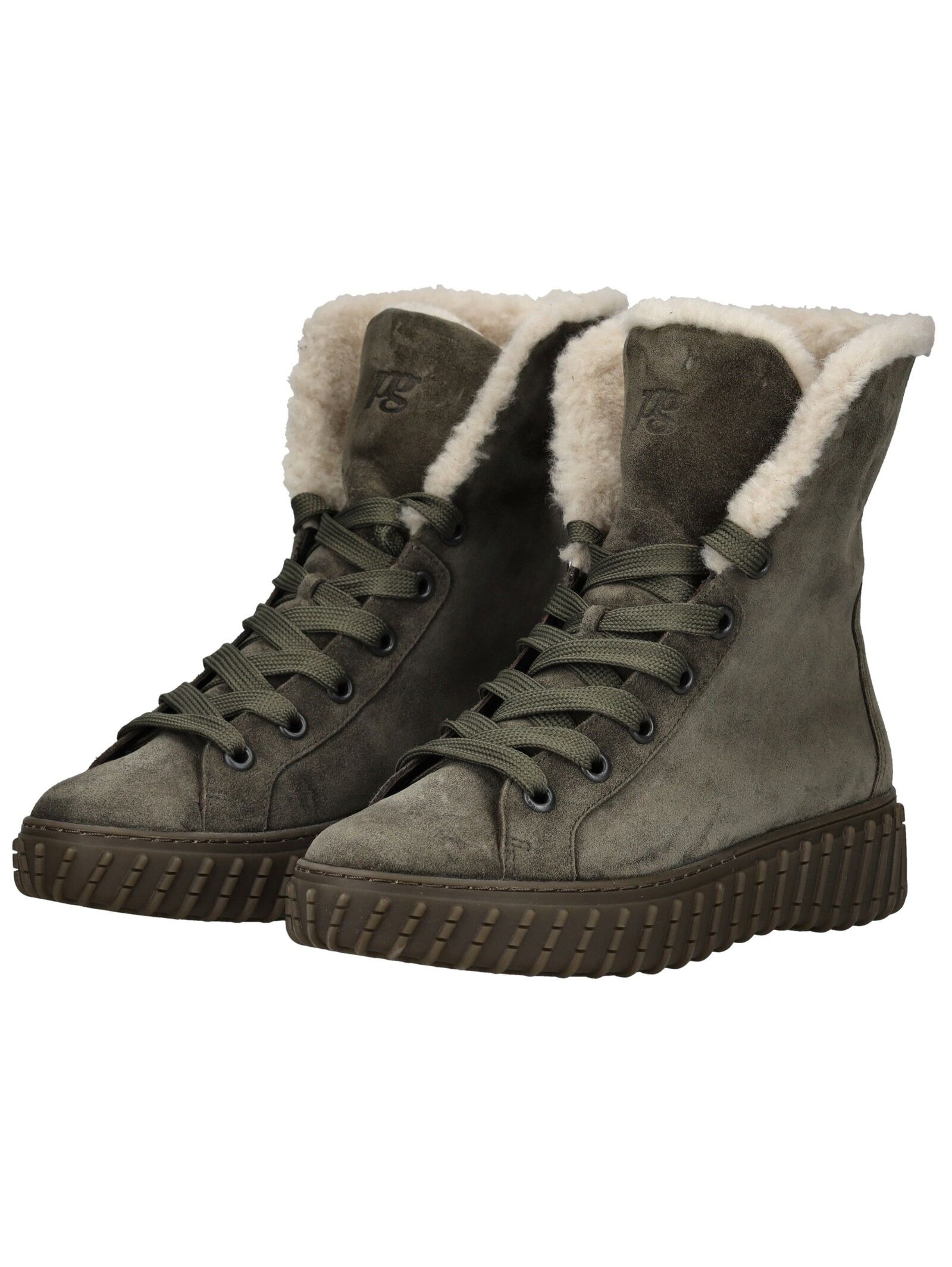 Paul Green Schnürstiefelette Veloursleder Olive 39 3