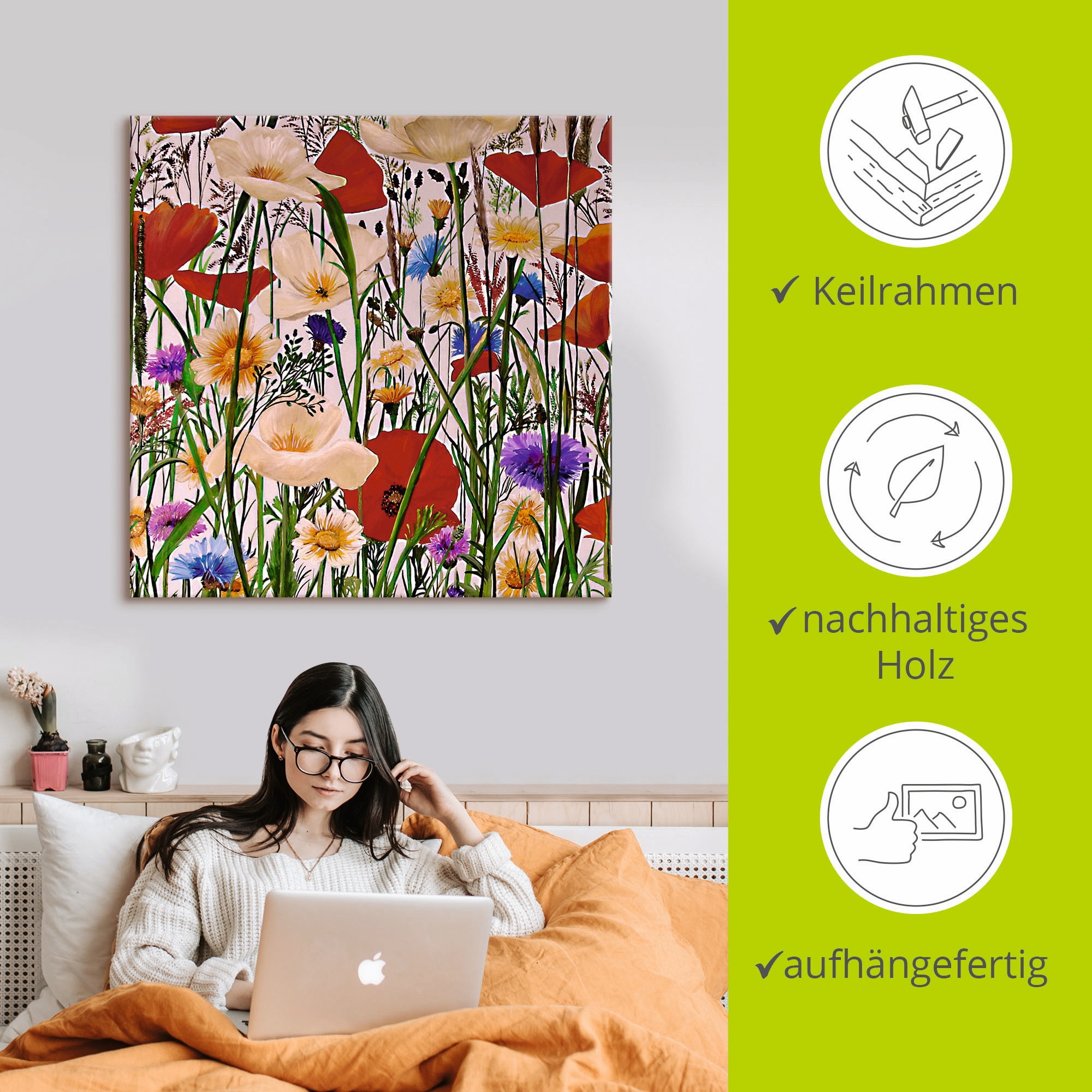 Artland Leinwandbild »Bunt und Natürlich«, Blumen, (1 St.), auf Keilrahmen gespannt