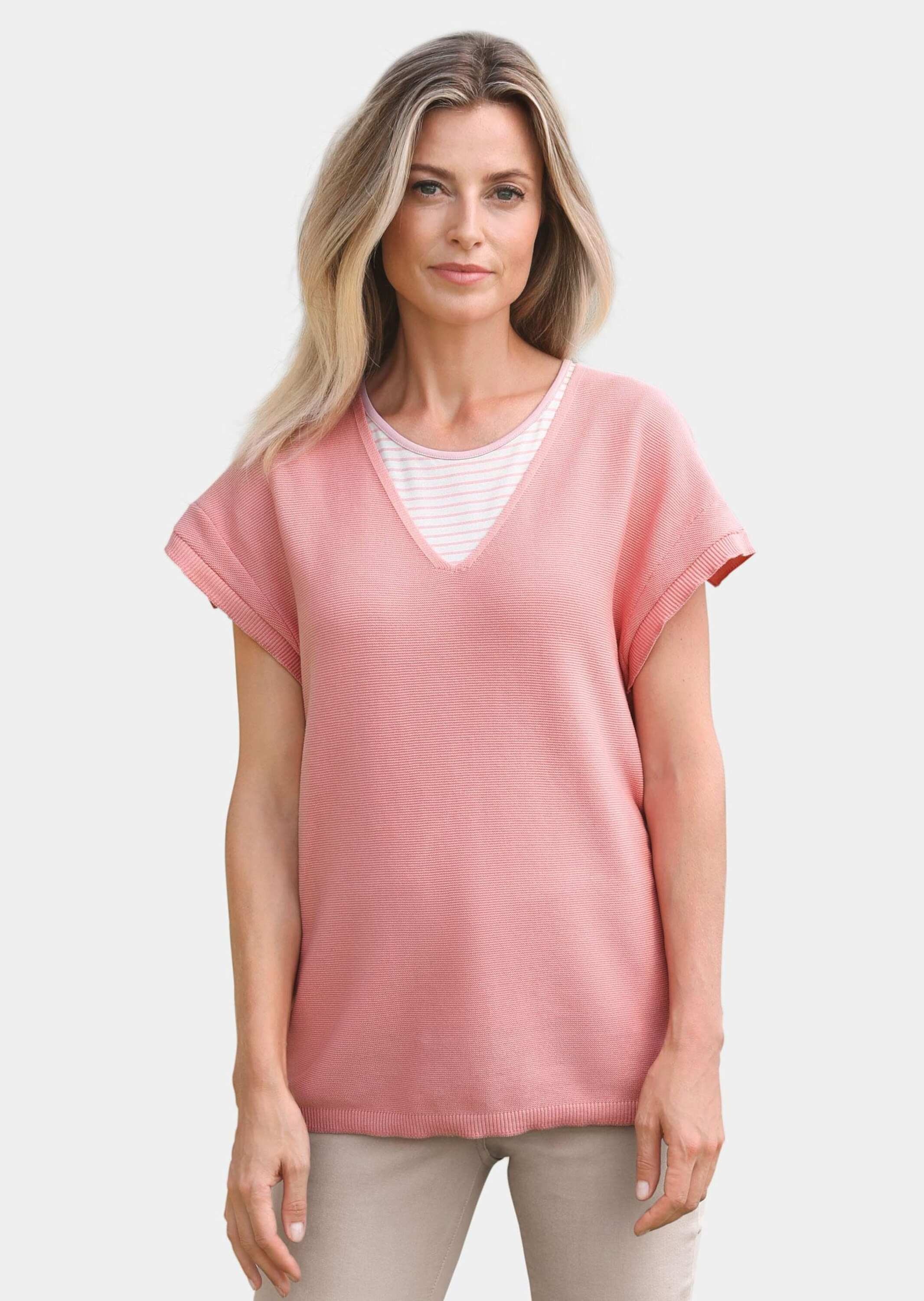 GOLDNER 3/4 Arm-Pullover "Kurzgröße Baumwollpullover mit V-Ausschnitt" Ohne günstig online kaufen