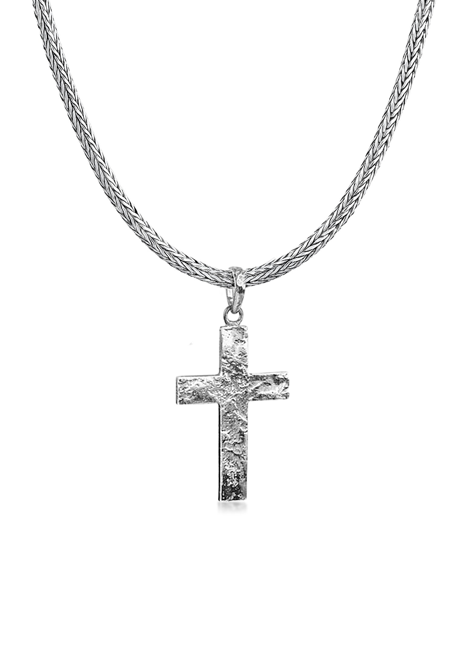 Kuzzoi Kette mit Anhänger »Herren Zopfkette Kreuz Gehämmert 925 Silber«  online bestellen | BAUR