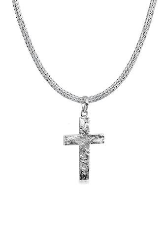 Kette mit Anhänger »Herren Zopfkette Kreuz Gehämmert 925 Silber«