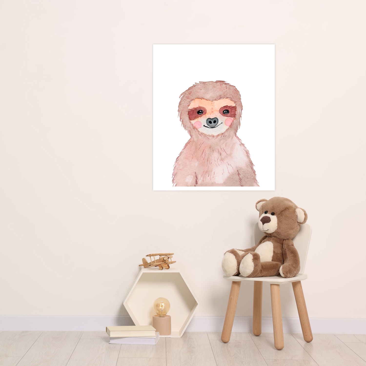Lüttenhütt Bild mit Rahmen "oder Poster, Freundliches Faultier" Fantasy Faultier Tiere 1 Stk. tlg. HD Premium Druck