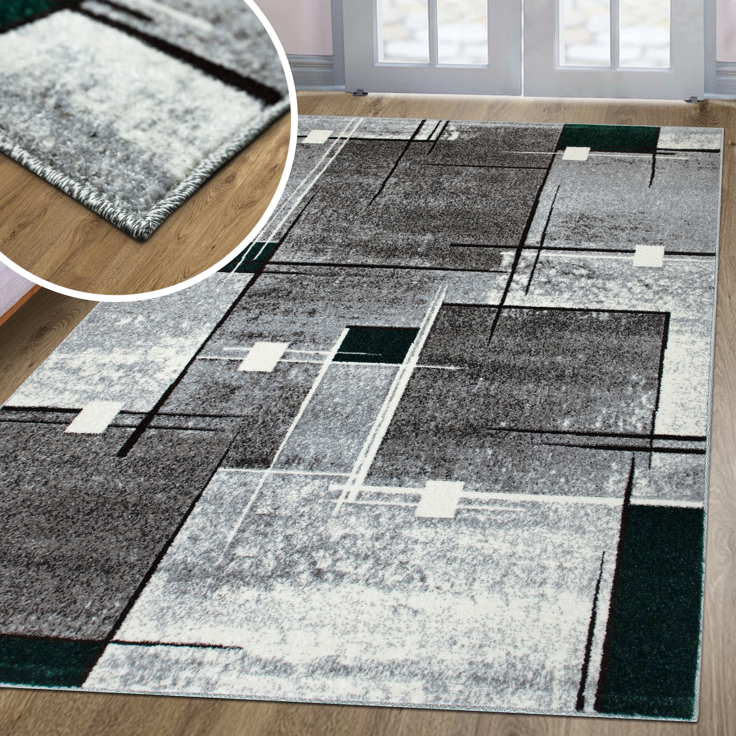 my home Teppich "Deblin" rechteckig 9 mm Höhe weicher Flor, Kurzflor, Karo- günstig online kaufen