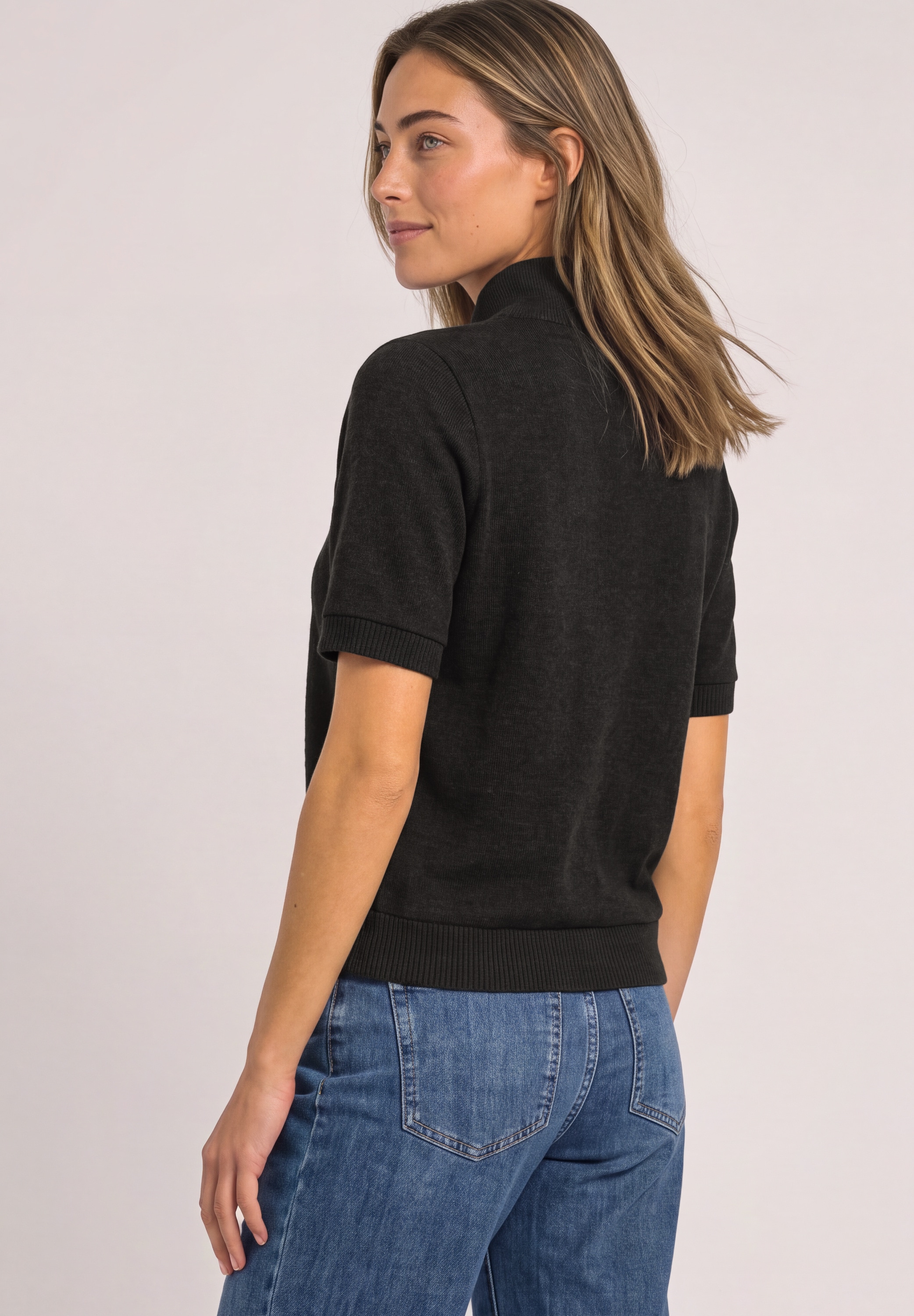 STREET ONE Cardigan Kurzarm Strickjacke mit Schalkragen