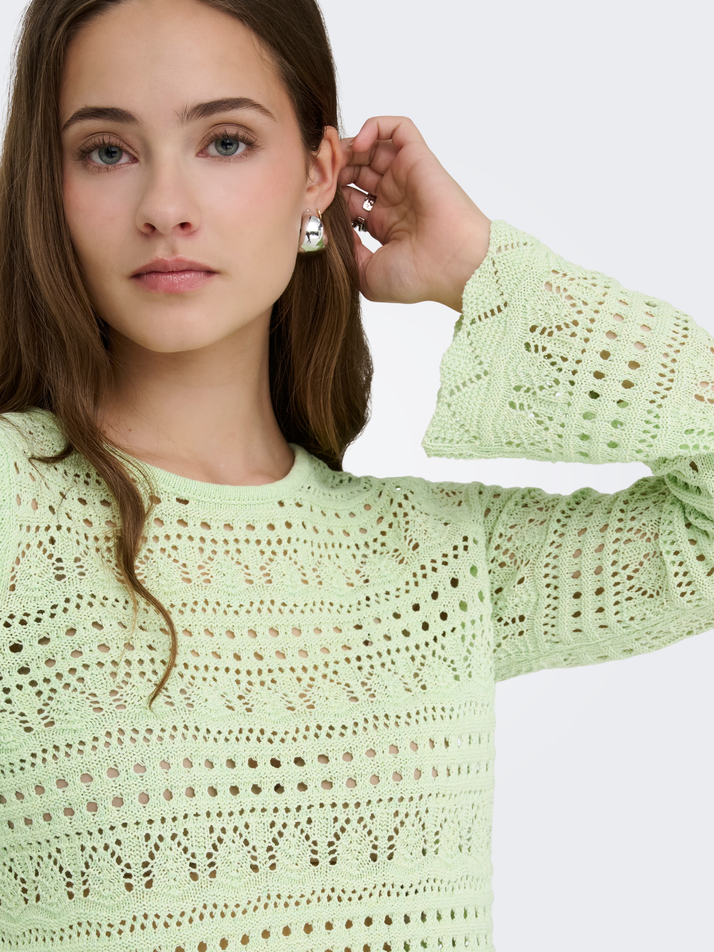 ONLY Strickpullover »ONLELKE LIFE LS PULLOVER KNT NOOS« Lochstickerei, verkürzte Form