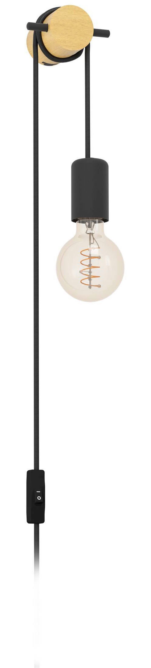 EGLO Wandleuchte »Buddon Wandlampe Vintage, Natur, E27, Metall und Holz, Wohnzimmerlampe« E27 1 Stk.