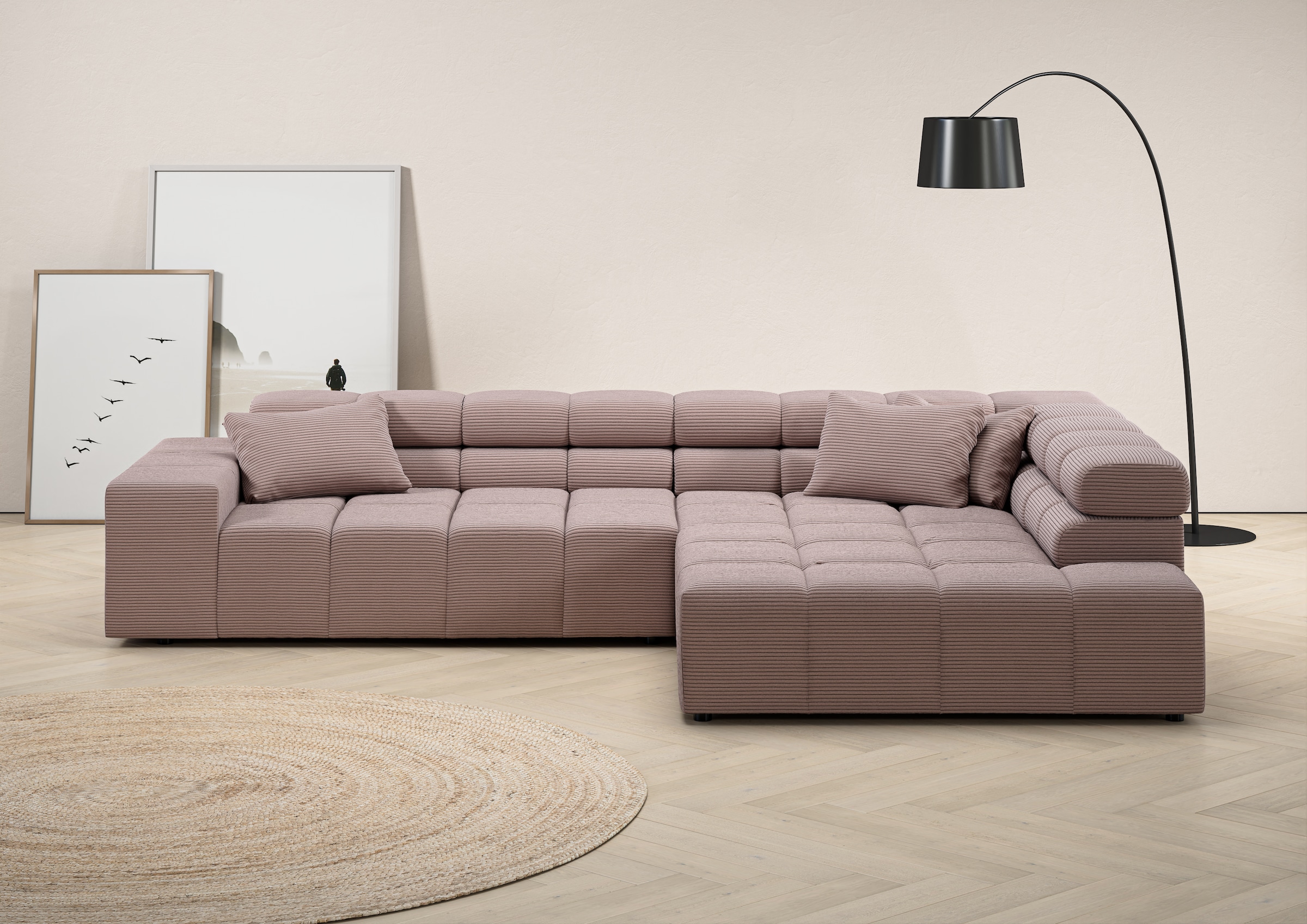 Home affaire Ecksofa "Ancona, Ecksofa, incl. Kopfteilverstellung, Breite 319 cm, L-Form" wahlweise motorische Sitztiefenverstellung, auch in Cord + Easy Care