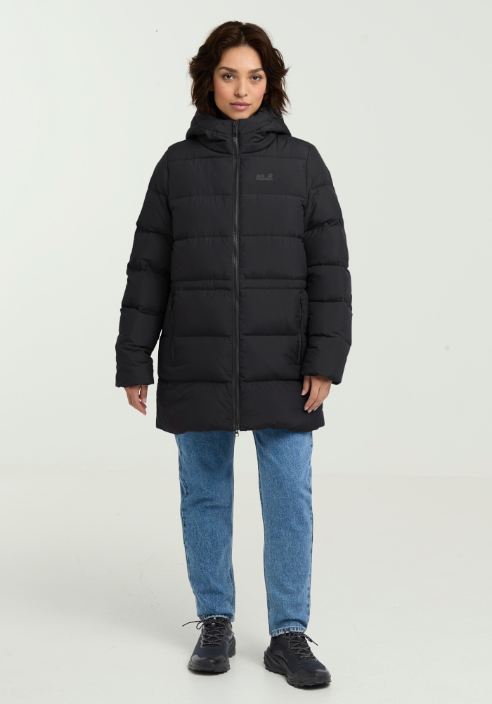 Jack Wolfskin Steppmantel "FROZEN PALACE LONG JKT W RDS" mit Kapuze, wärmeisolierende Füllung, winddicht