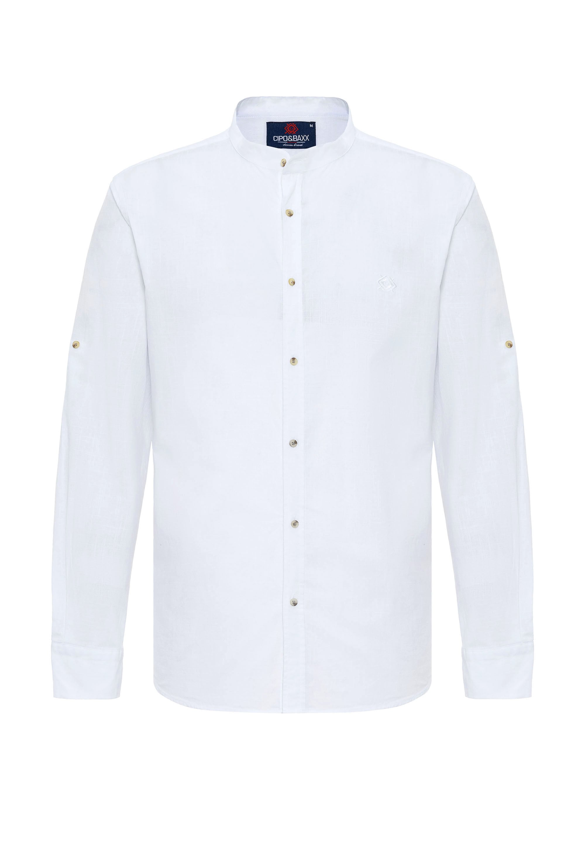 CIPO & BAXX Herren Langarmhemd "CH198", weiß, Gr. M, uni, Obermaterial: 75% Baumwolle CO. 25% Leinen LI., Hemden, Baumwoll-Leinen Mix