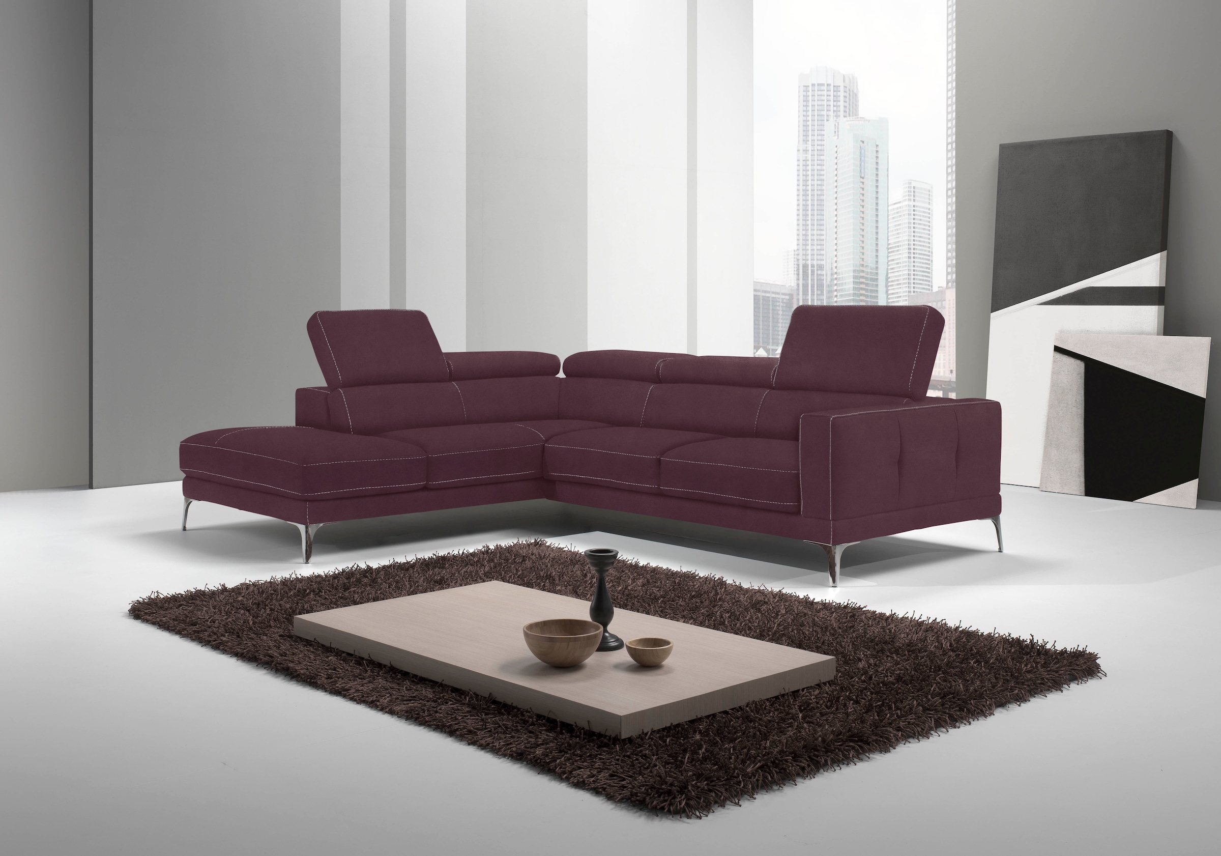 Egoitaliano Ecksofa "Claudie, Designsofa mit extrakomfortablem Sitzkomfort, L-Form" Inkl. Kopfteilverstellung, L-Form