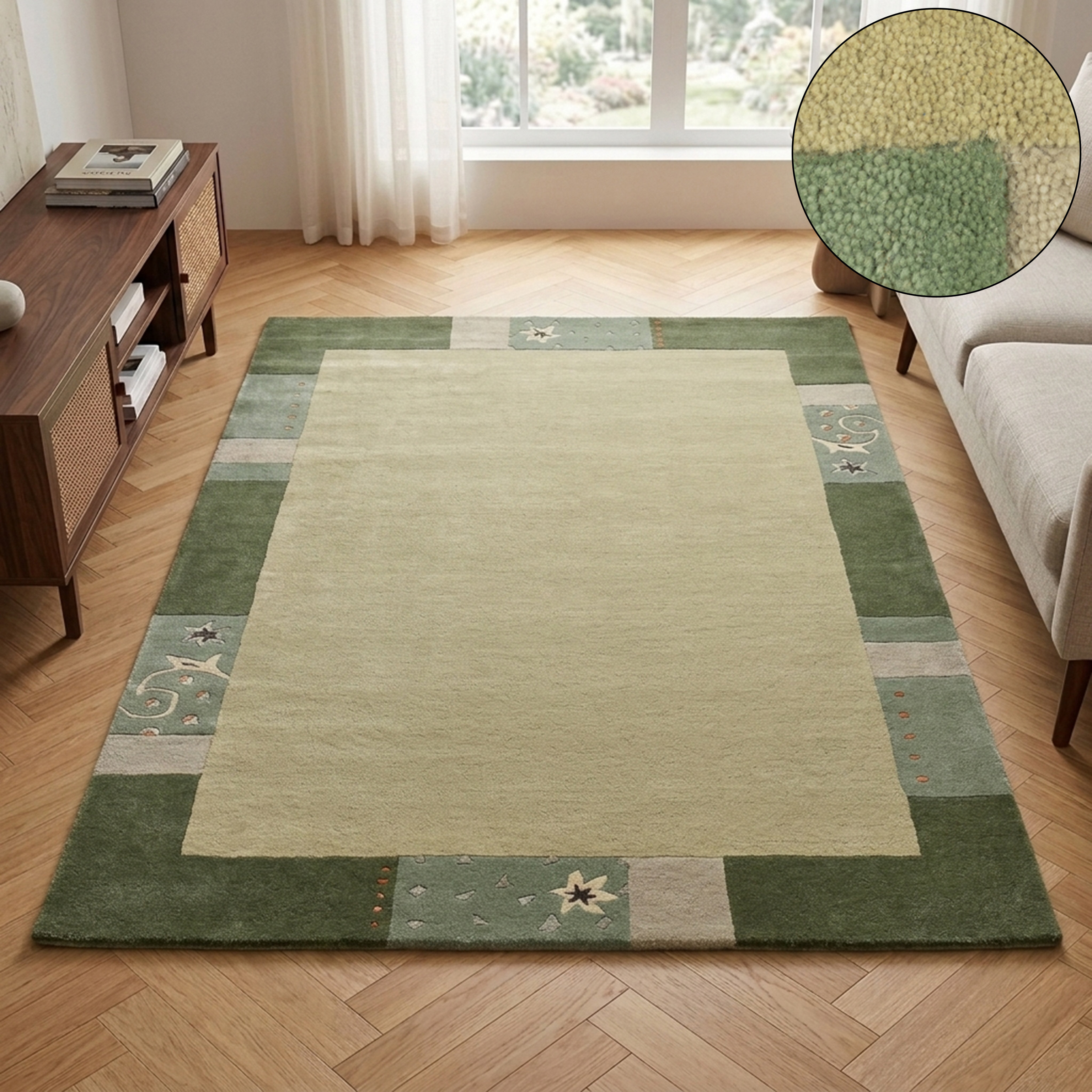 THEKO Wollteppich "Royal Ganges" rechteckig 13 mm Höhe 95% Wolle, mit Bordüre, ideal im Wohnzimmer & Schlafzimmer