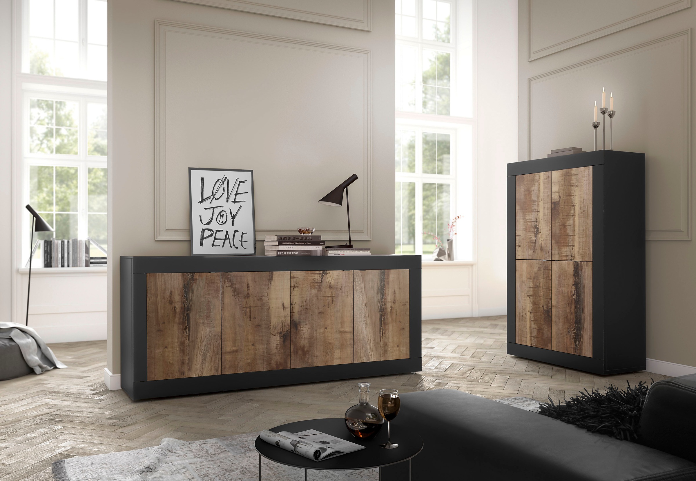 Thumbnail - Home affaire Sideboard "Basic Breite 207 cm, Kommode 4 Türen, Anrichte," Metallgriff, moderne Rahmenoptik, viel Stauraum...